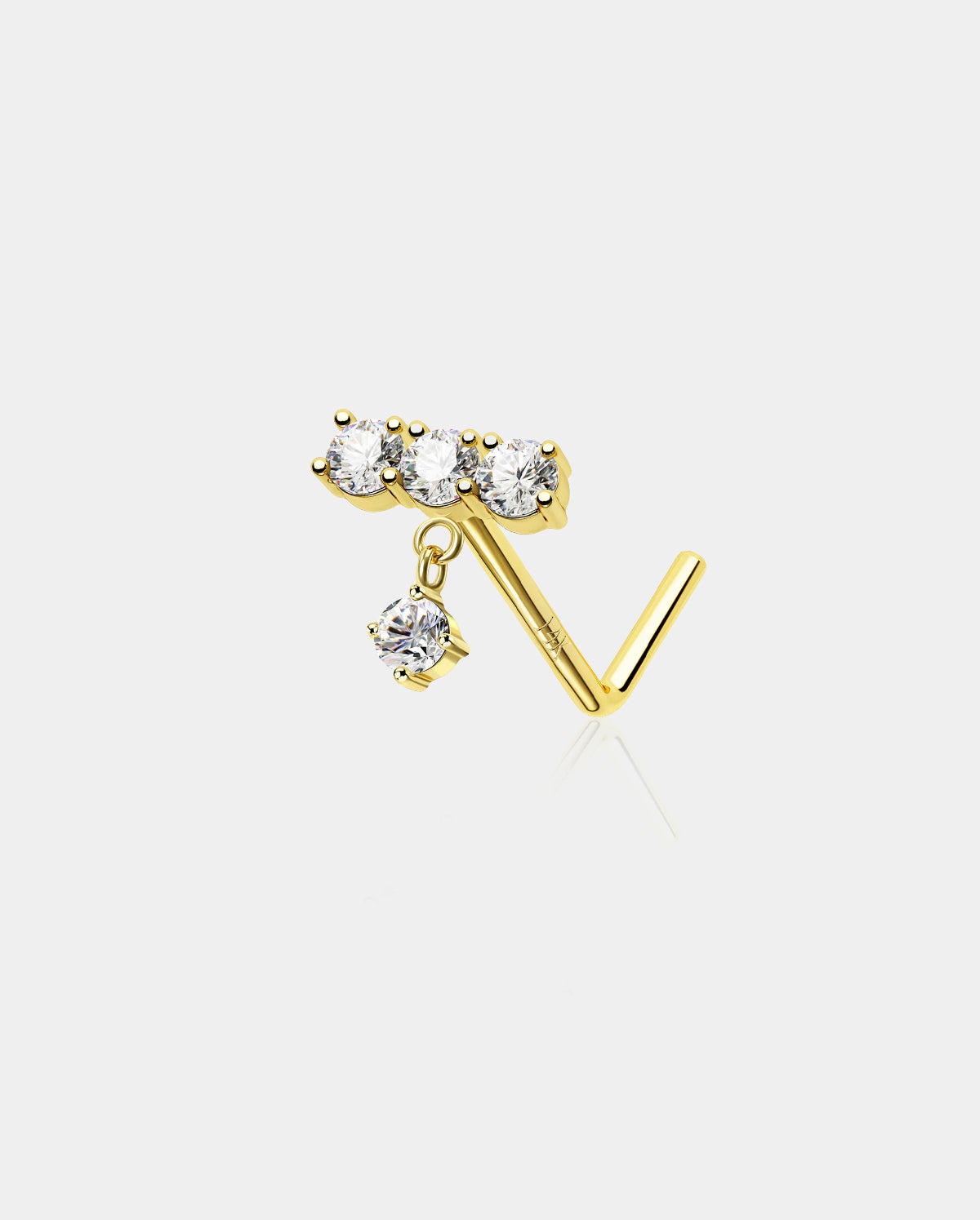 14k gold triple CZ nose stud