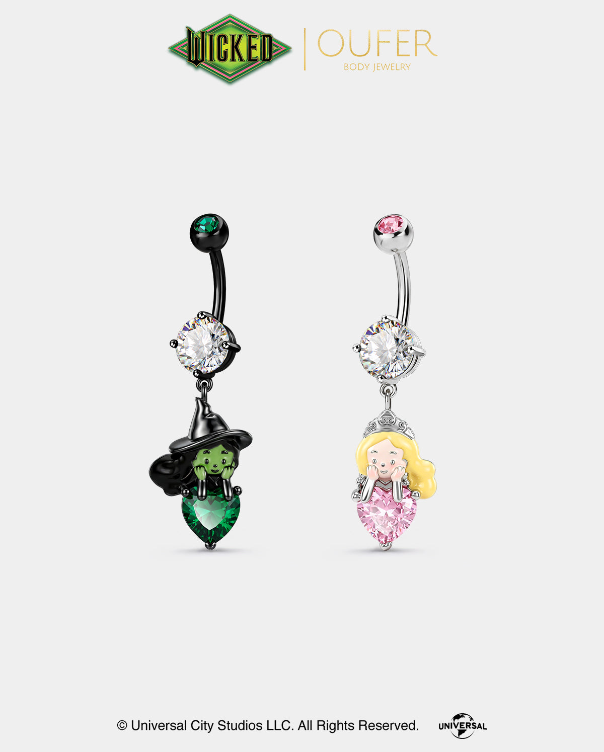 WICKED × OUFER Elphaba & Glinda Heart CZ Dangle Belly Ring