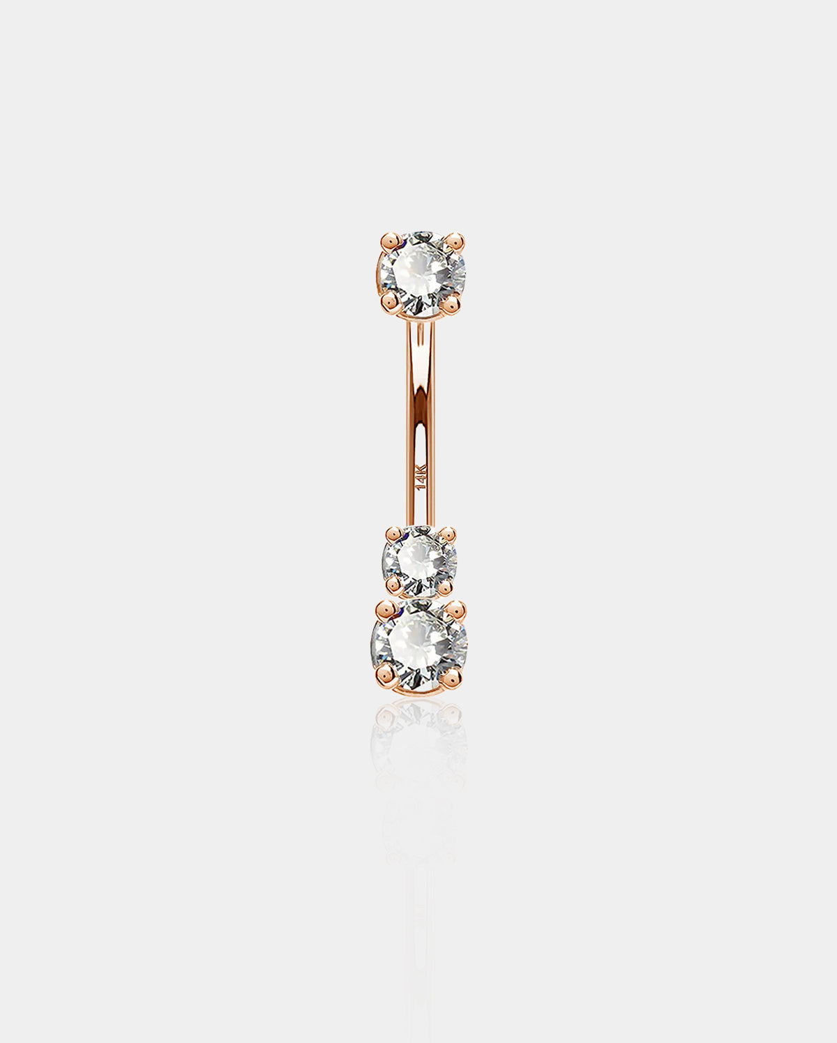 14K Rose Gold Three Round CZ Belly Ring