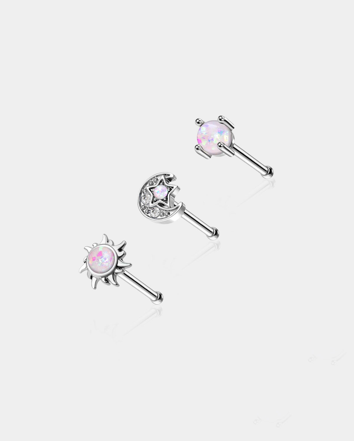 3PCS Synthetic Opal Moon&Star Nose Studs