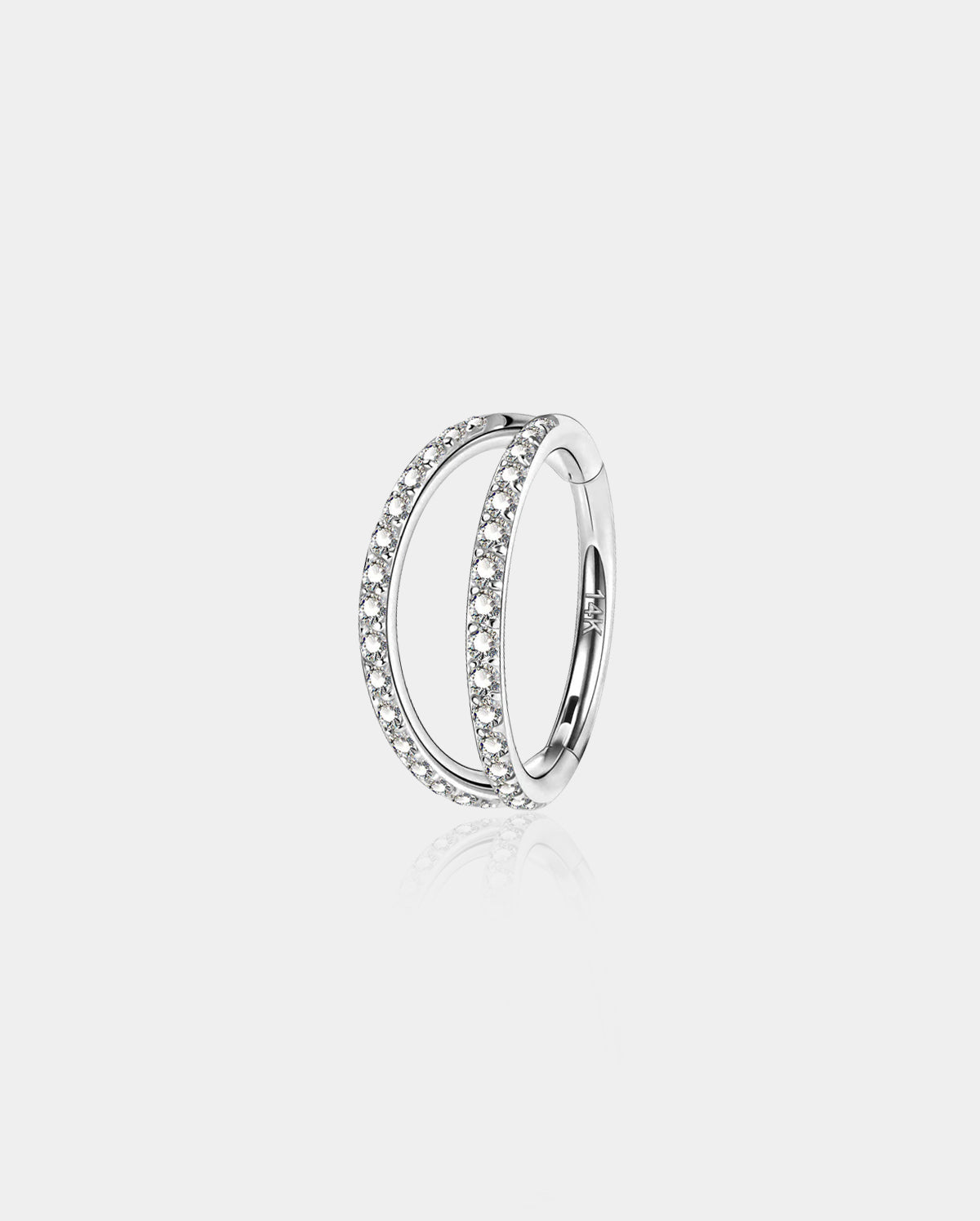 14K oro blanco 20G doble fila CZ anillo de aro de nariz