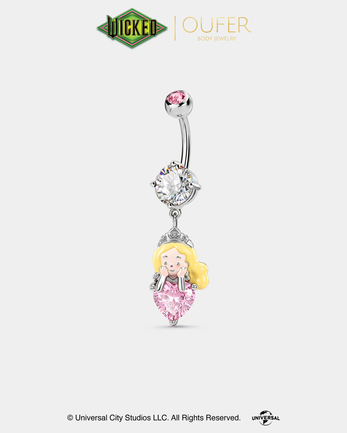 WICKED × OUFER Elphaba & Glinda Heart CZ Dangle Belly Ring