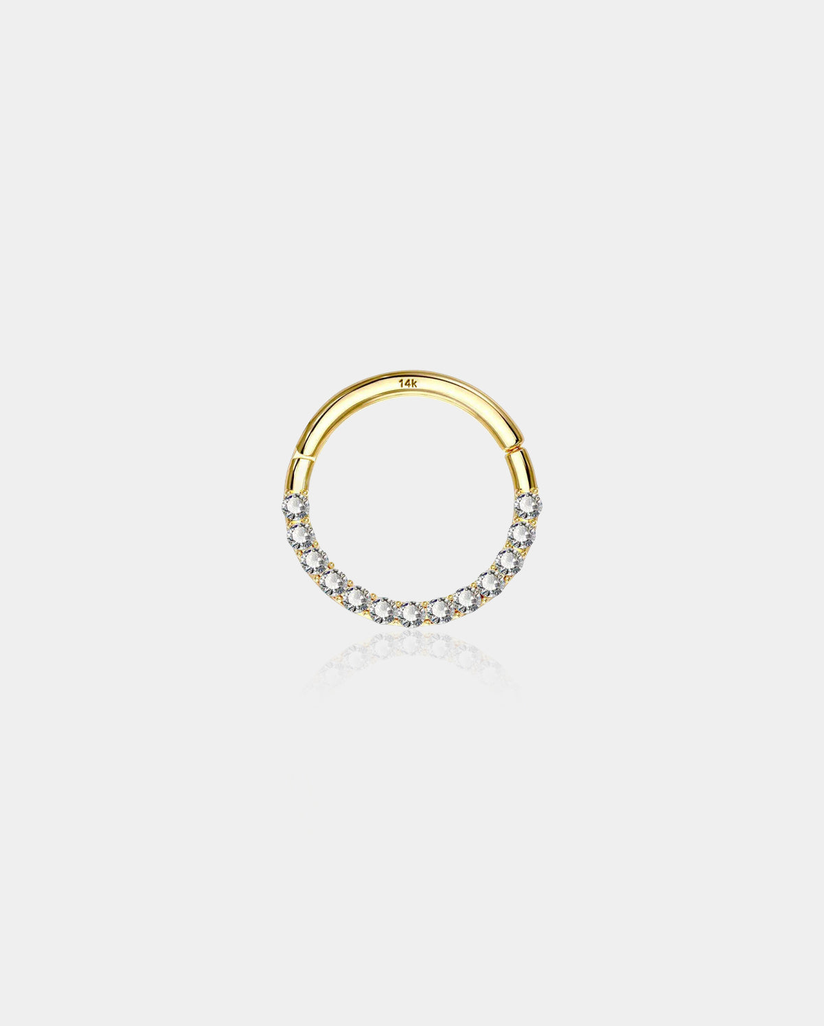 14KT oro 18G segmento tabique anillo frontal CZ