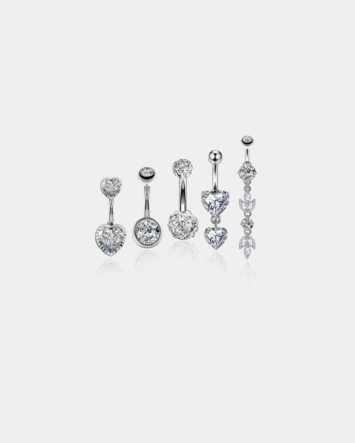 5Pcs 14G Crystal CZ Dangle and Stud Belly Rings Pack 1 - OUFER BODY JEWELRY