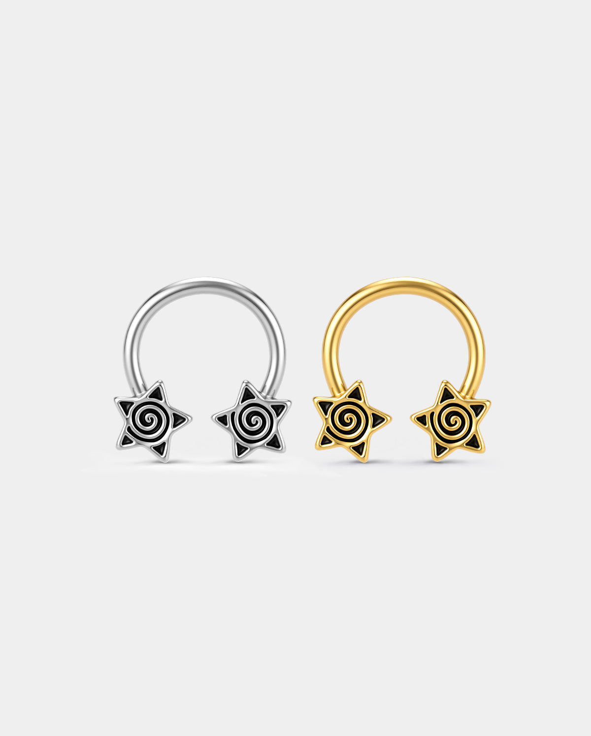 Oxidized Spiral Star Horseshoe Septum Ring