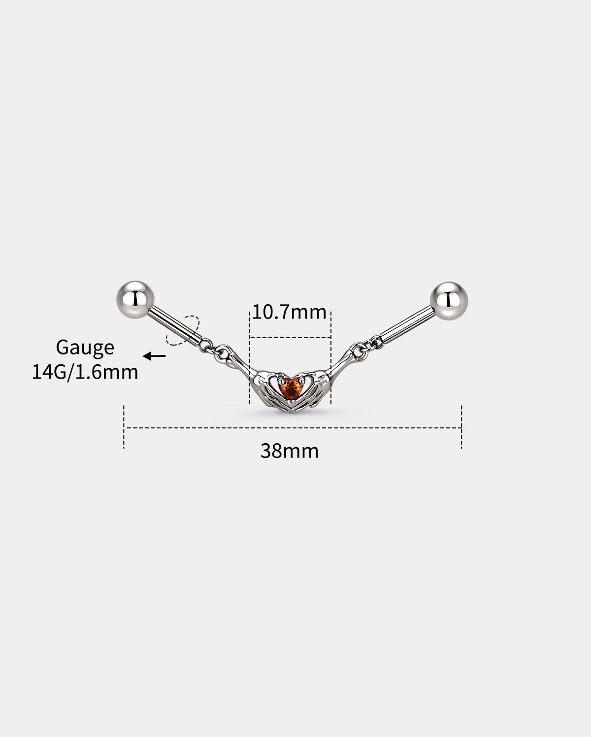 14g Skeleton Hands Industrial Barbell