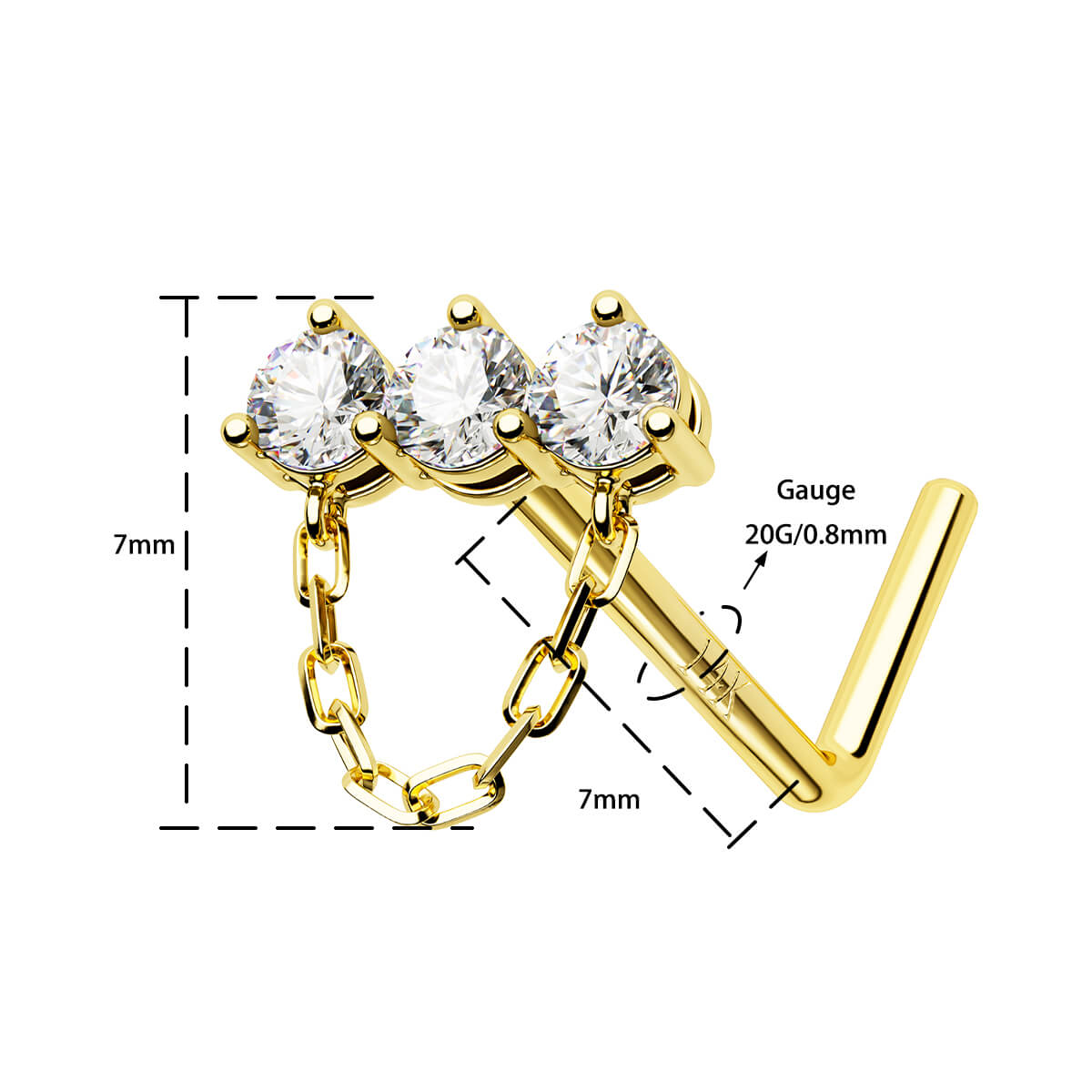 20g chain dangle nose stud