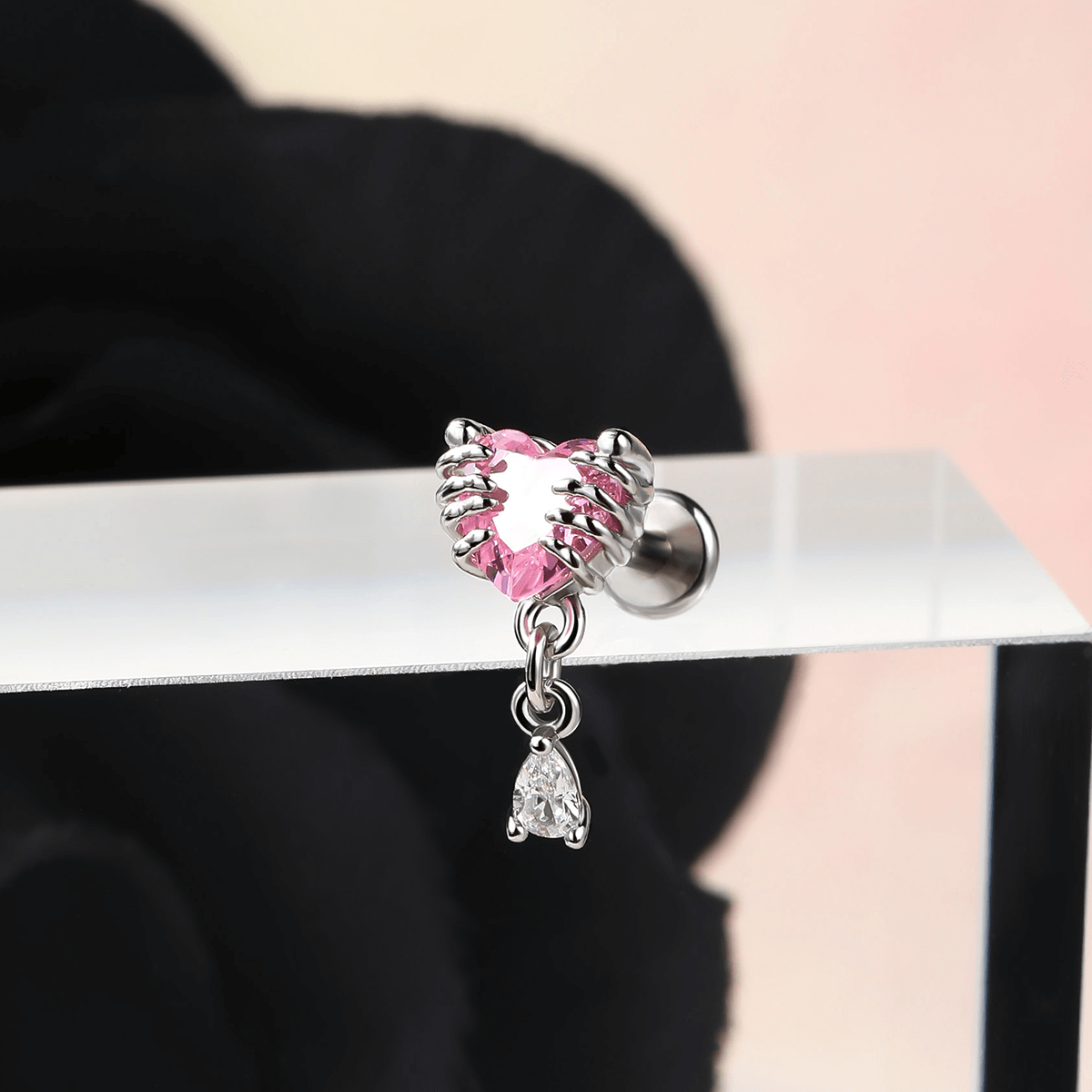 Heart CZ Internally Threaded Helix Stud