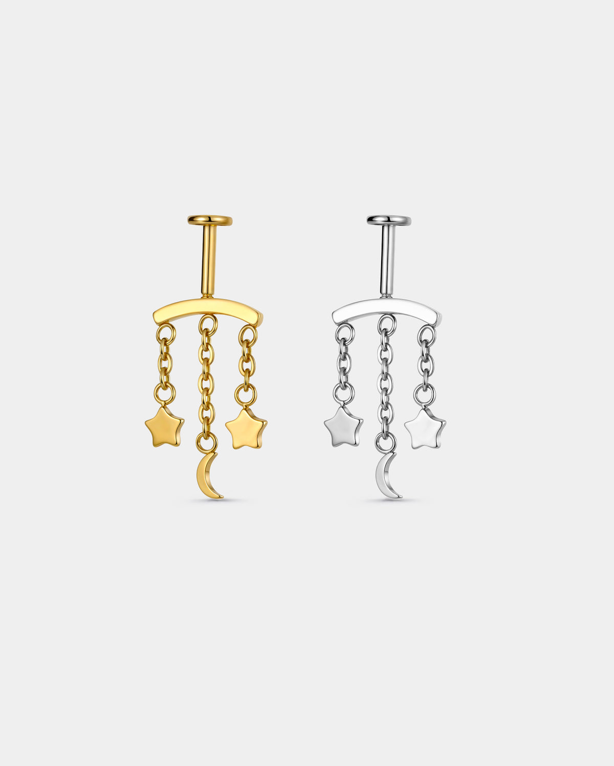 star and moon vertical helix stud