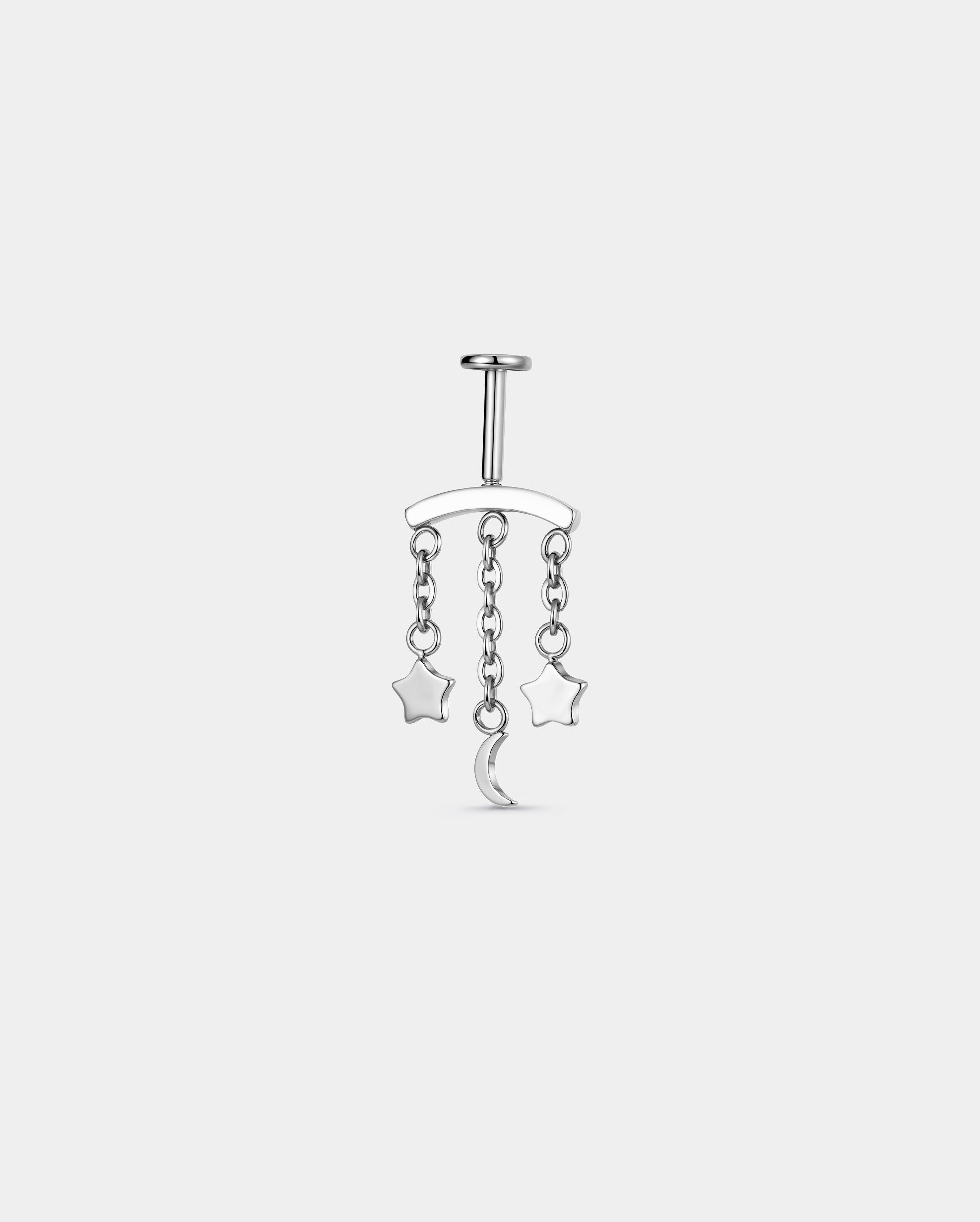 Star & Moon Chain Threadless Vertical Helix Stud