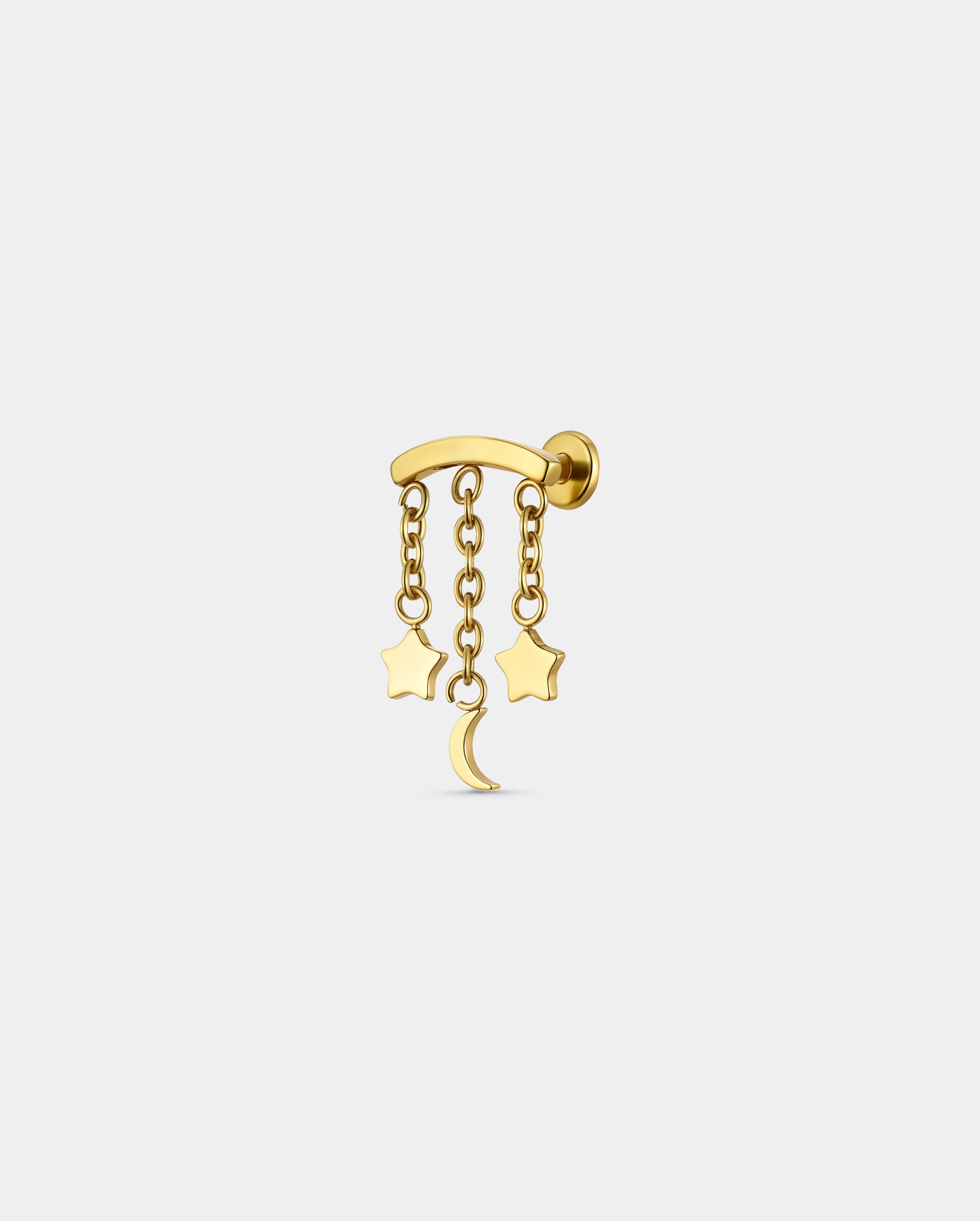 Star & Moon Chain Threadless Hidden Helix Stud