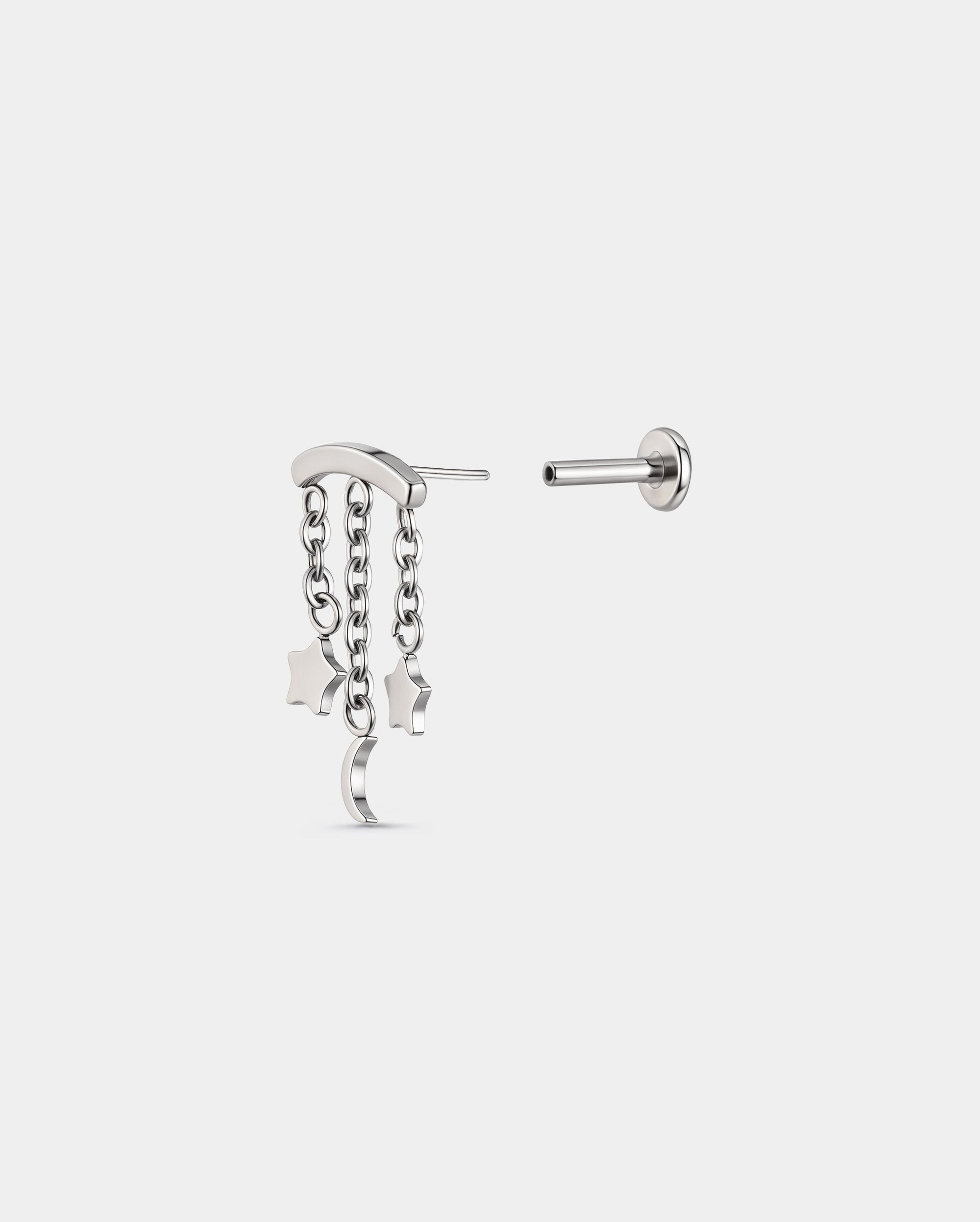 Star & Moon Chain Threadless Hidden Helix Stud