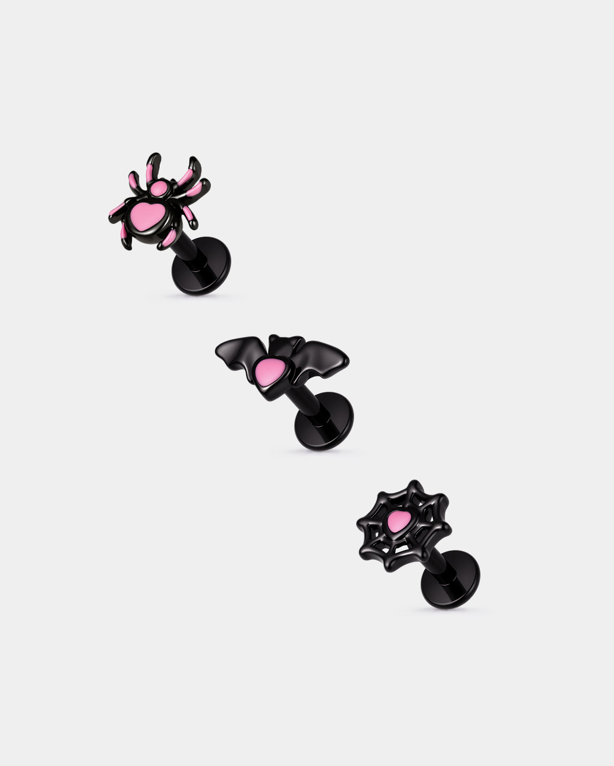 3PCS Pink Spider Bat Web Cartilage Stud Set