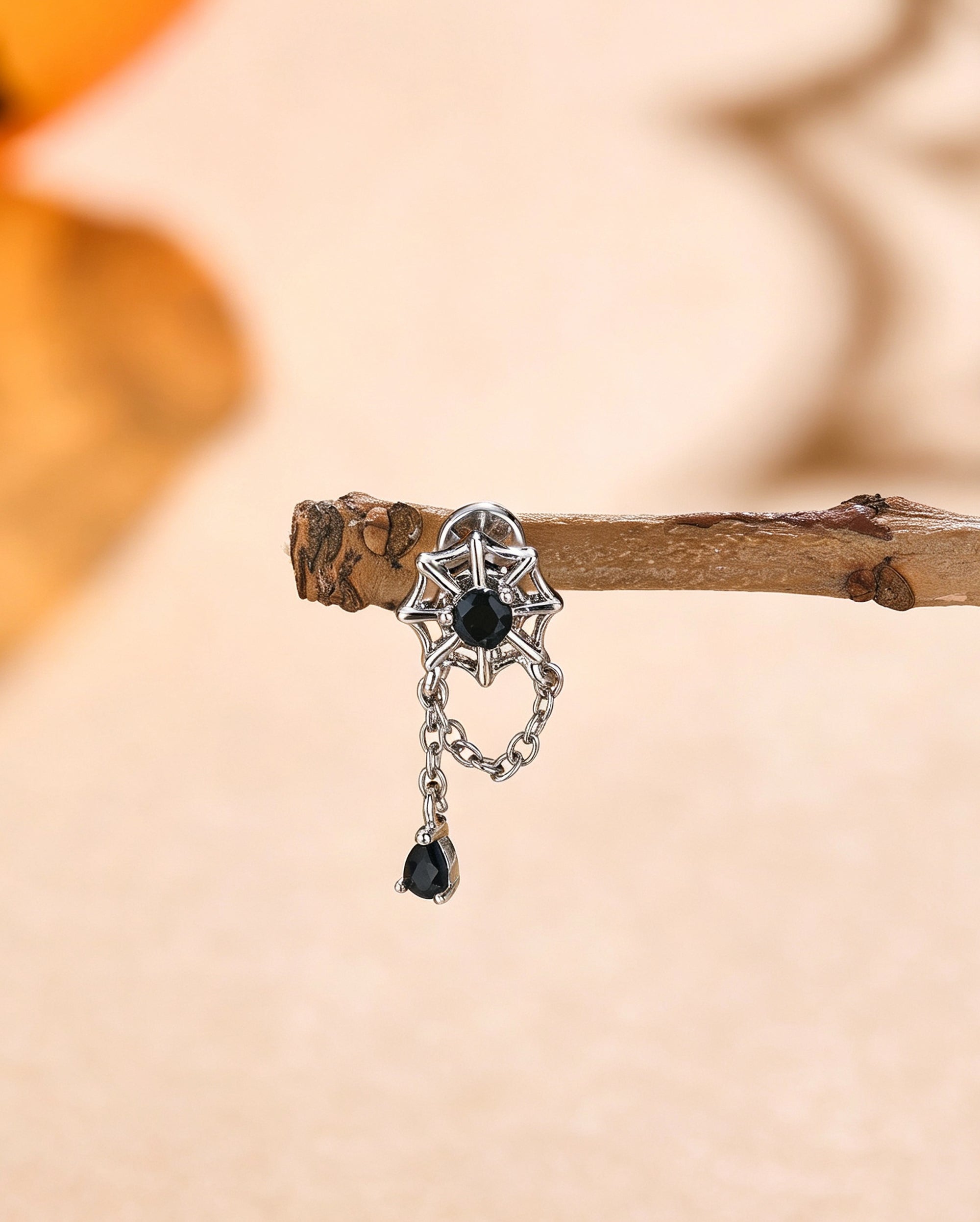 Spider Web CZ Chain Cartilage Stud