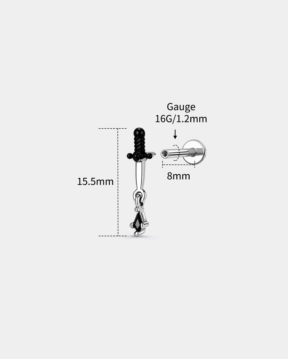 16g internally threaded cartilage stud