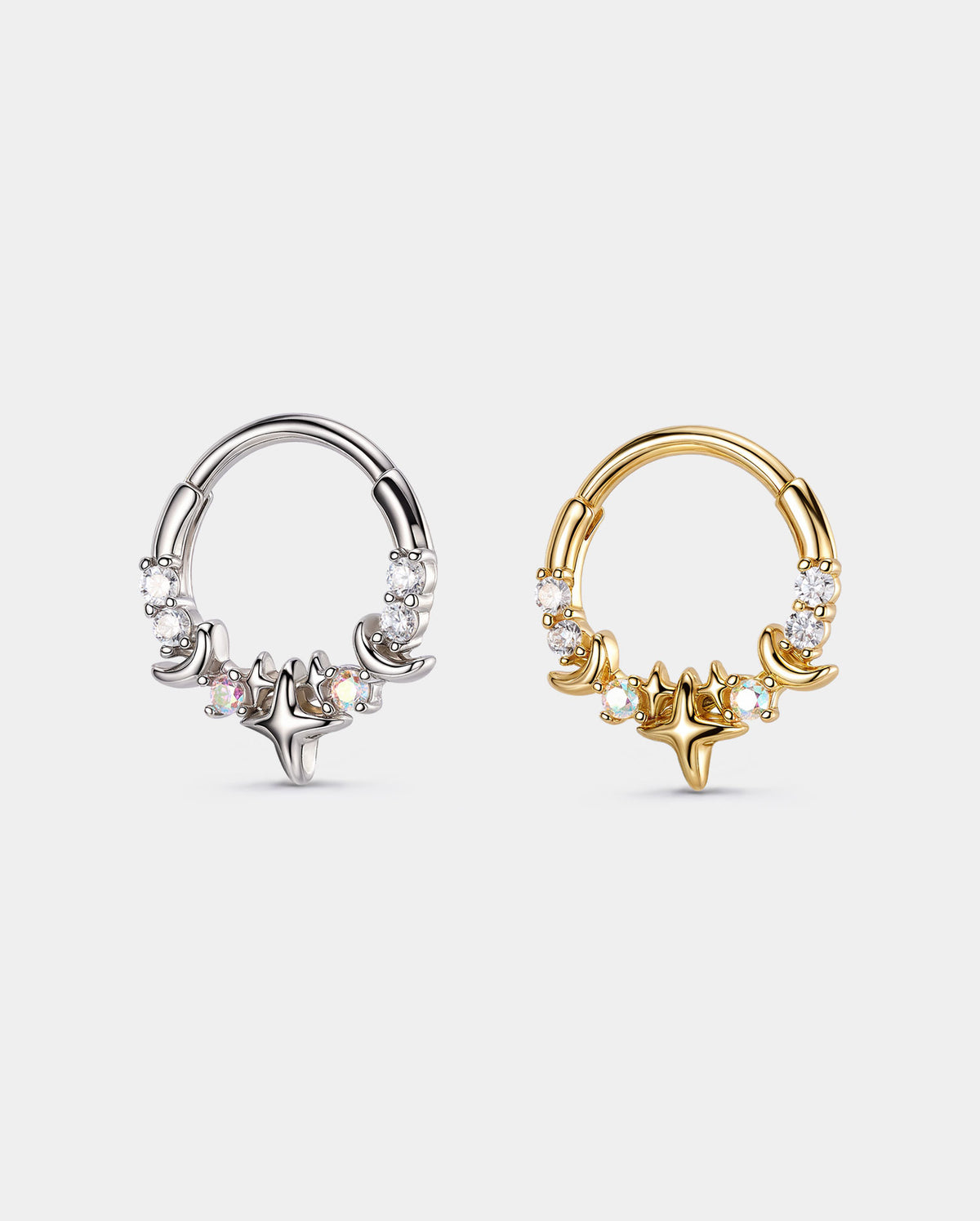Celestial Star & Moon CZ Segment Septum Ring