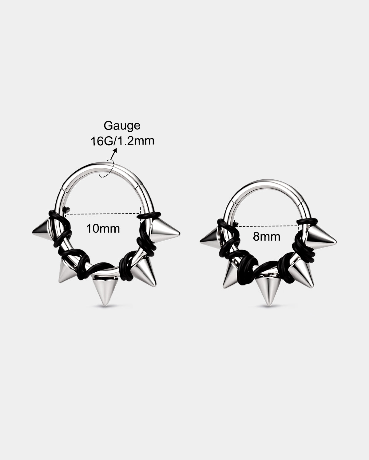 Spike Wrapped Black Wire Segment Septum Ring