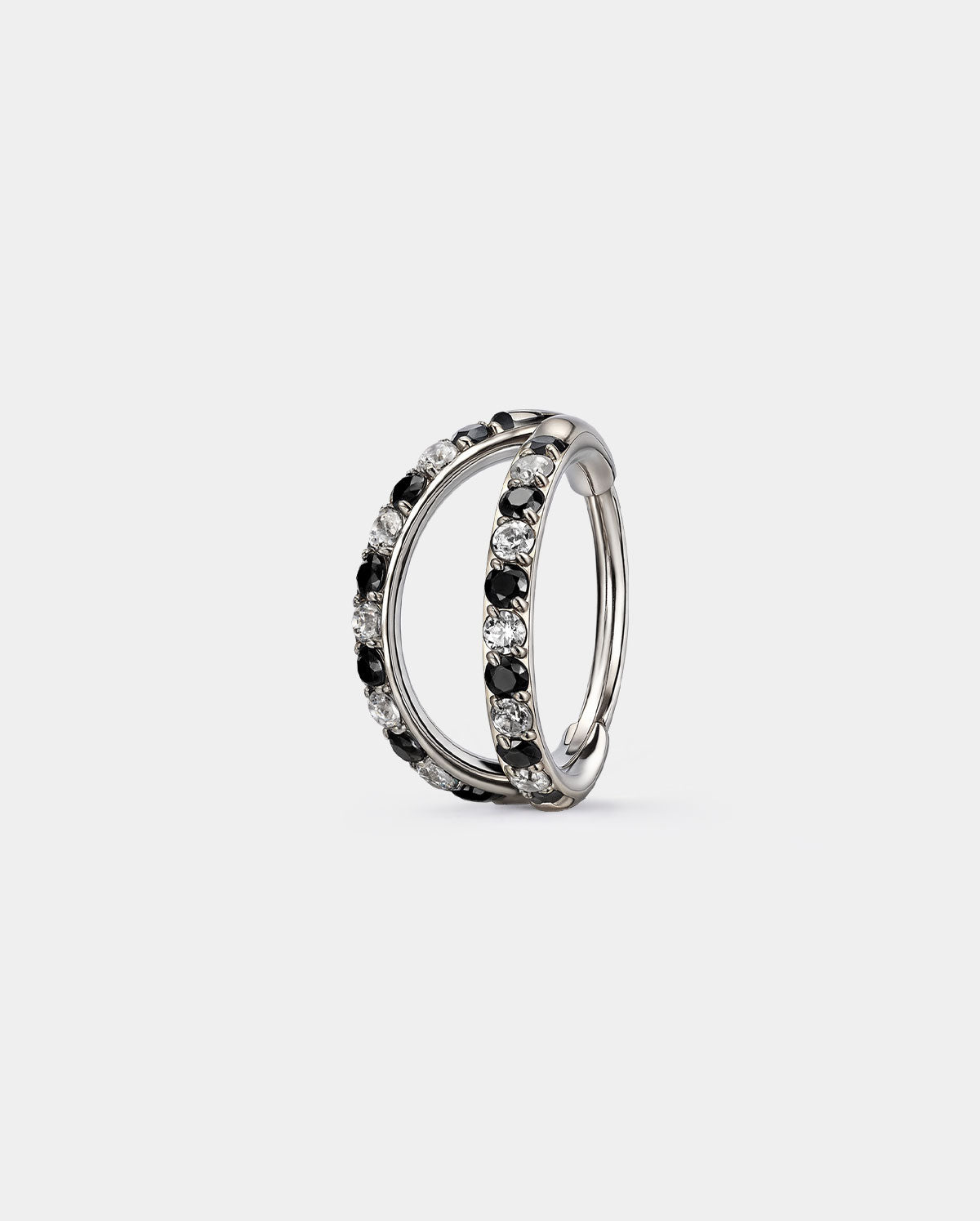 Alternating Black & Clear CZ nose hoop