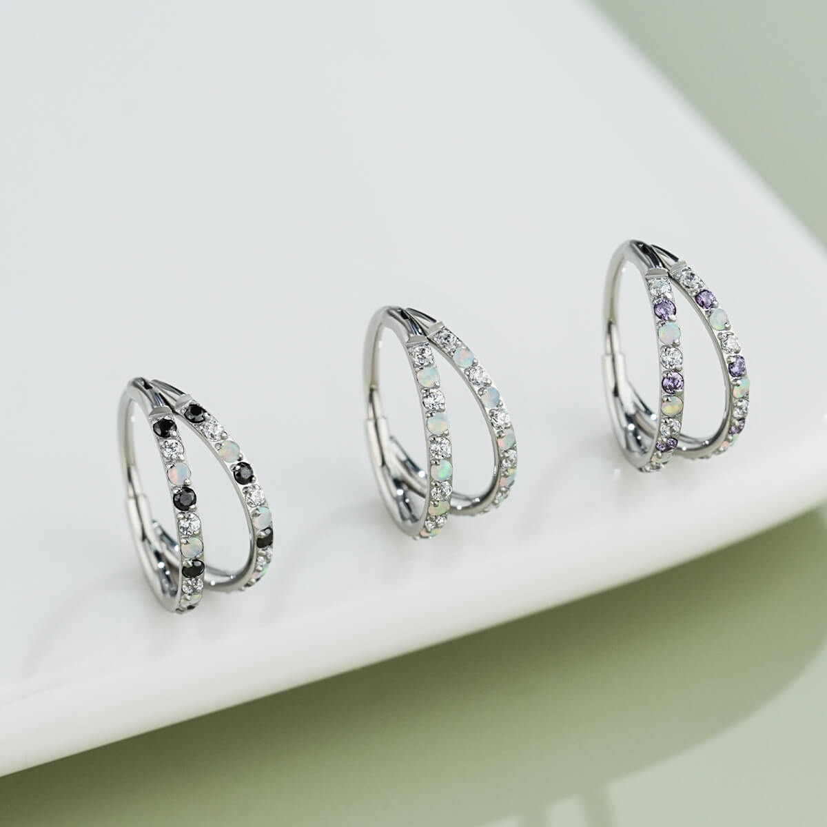 CZ and opal double nose ring
