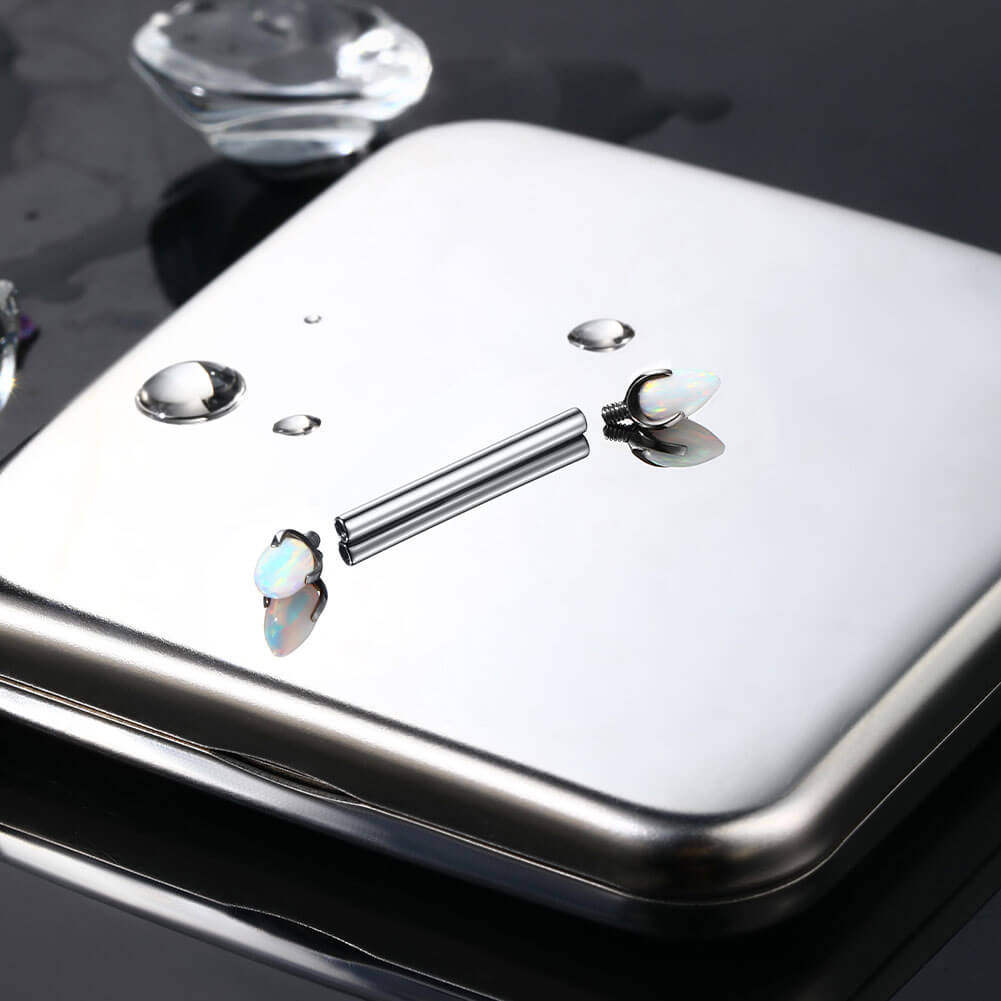 Internally Threaded Synthetic Opal Titanium Nipple Ring Pair