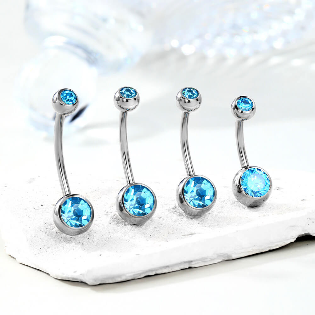 Anneau de nombril en titane 14G avec oxyde de zirconium transparent / 6-16 mm