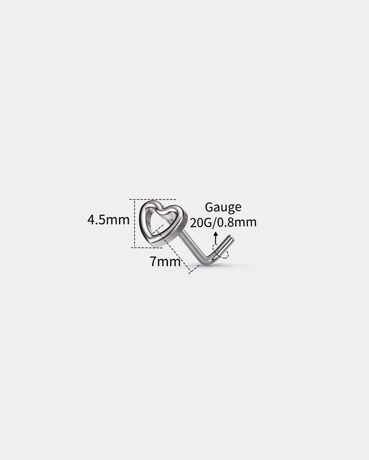 20g heart L shaped nose stud