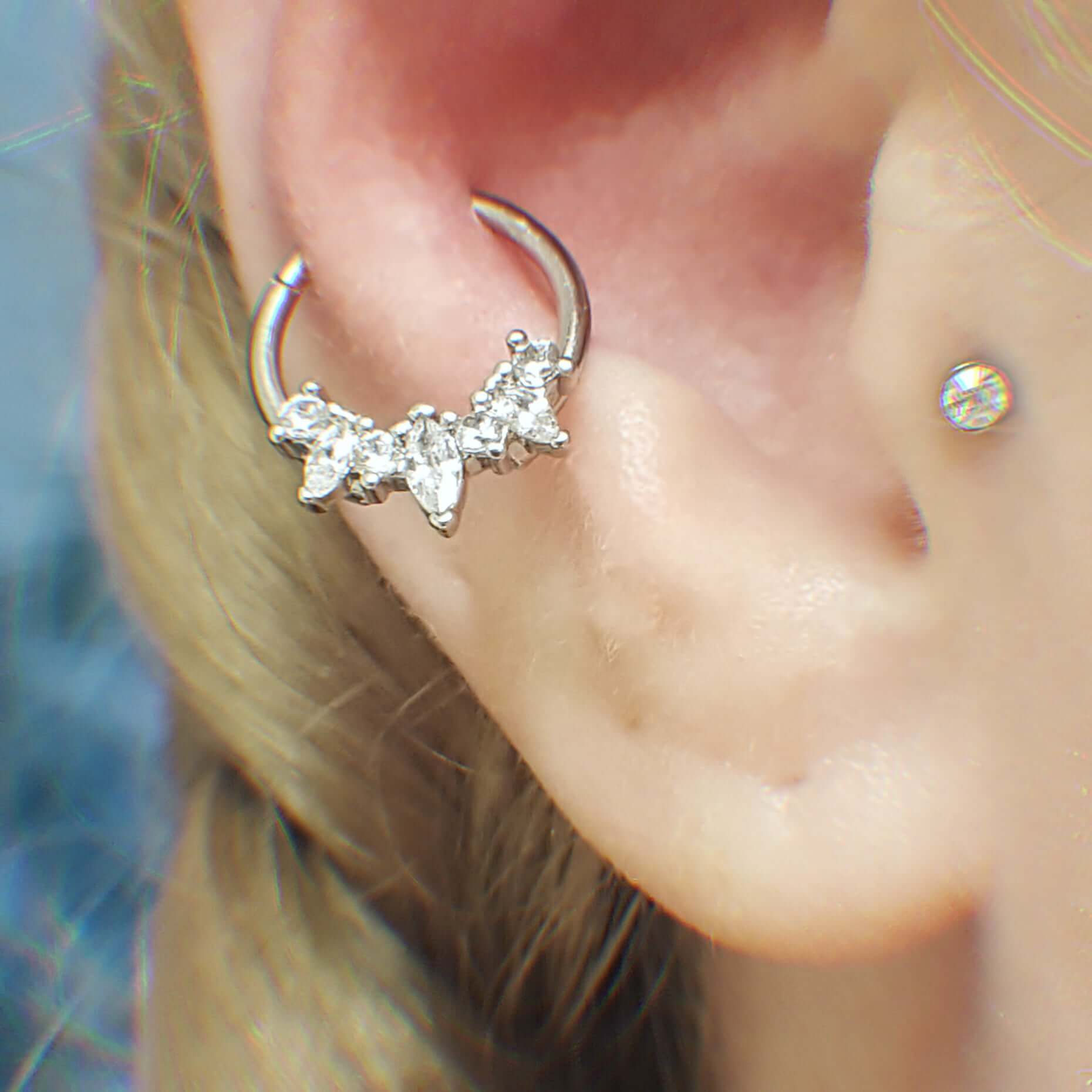16G ovale et rond CZ Septum et Daith Hoop Ring