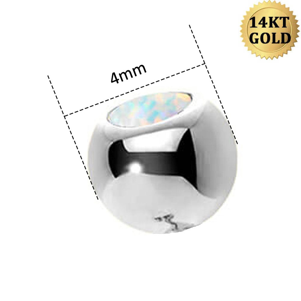 Boule d'opale en or blanc 14K Anneaux de ventre 14G Boule d'opale