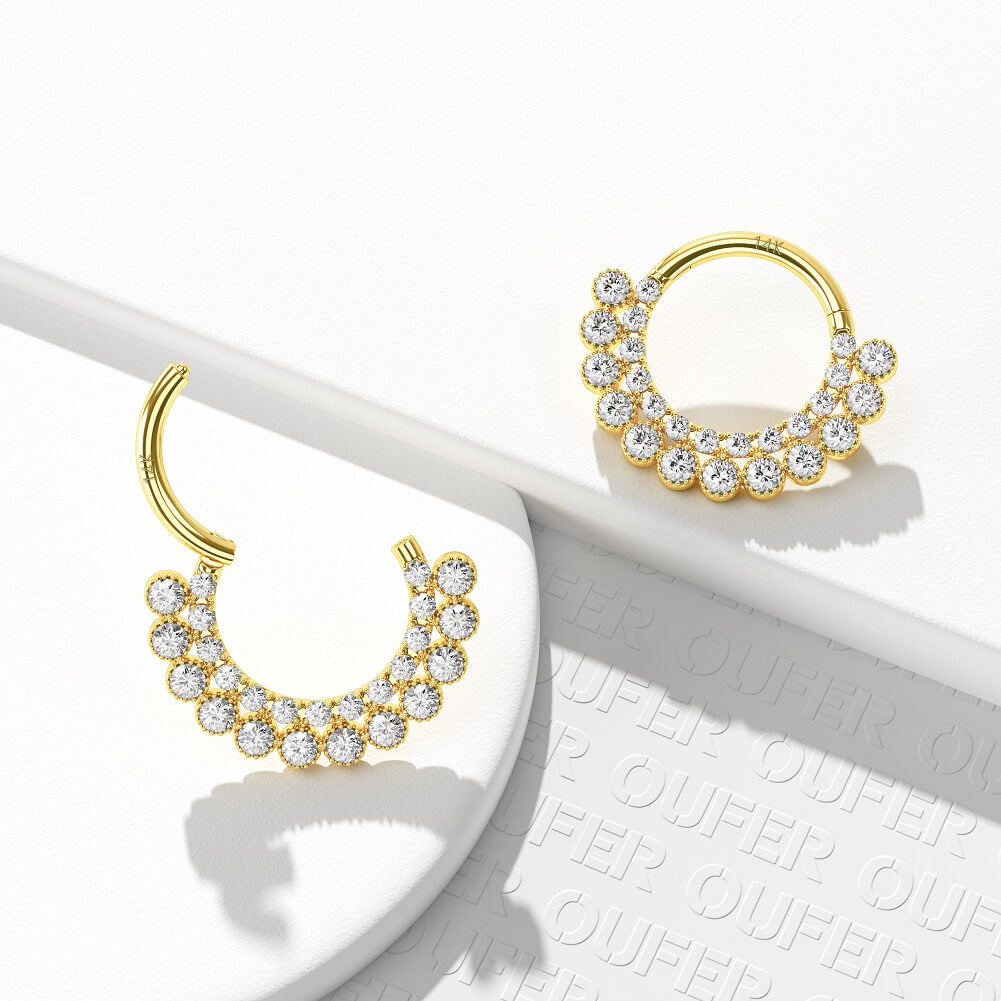 Cerceau de septum en or 14 carats Clear CZ 16G Daith Hoop