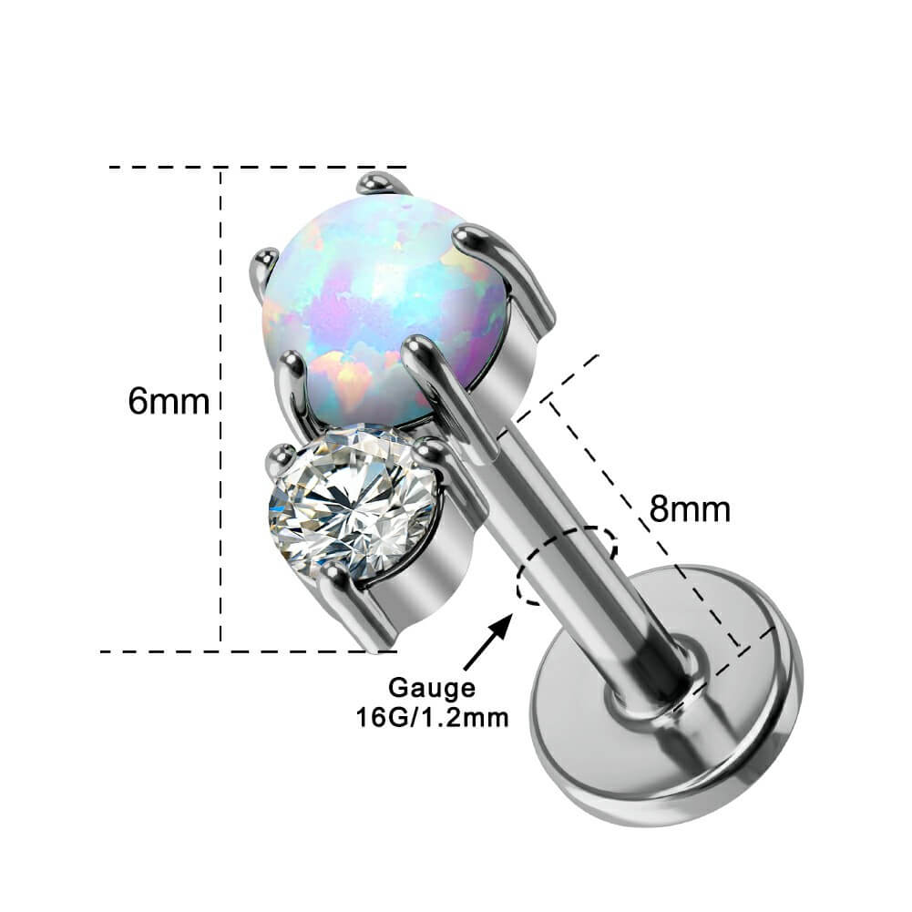 Synthetic Opal CZ Threadless Titanium Labret Stud