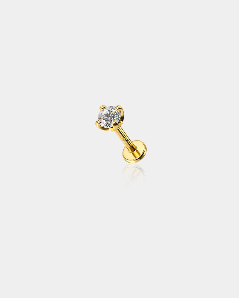 20G 14K Gold CZ Threadless Nose Stud