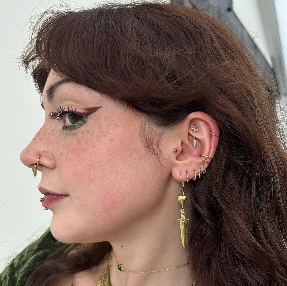 Sword Dagger CZ Rook Earring