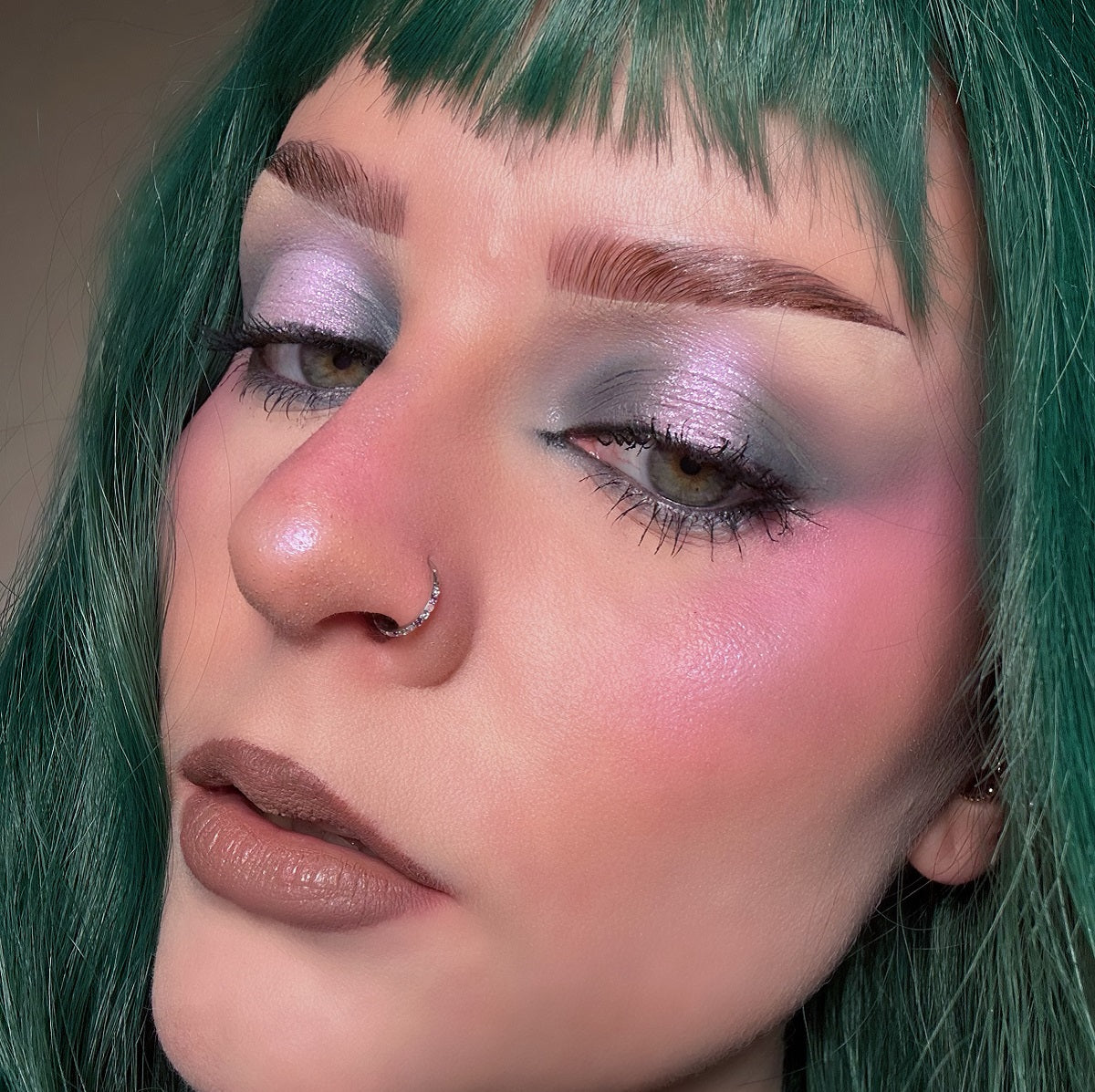 Alternating Synthetic Opal and CZ Segment Nose Ring