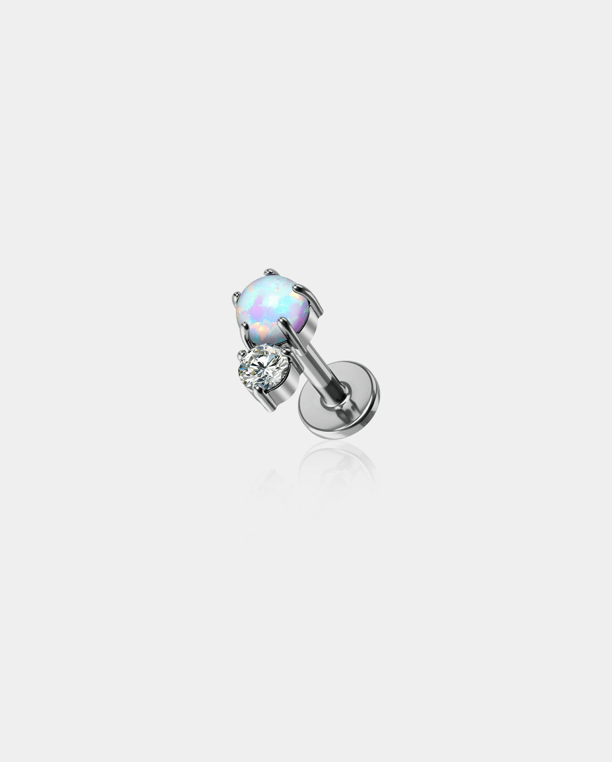 Synthetic Opal CZ Threadless Titanium Labret Stud