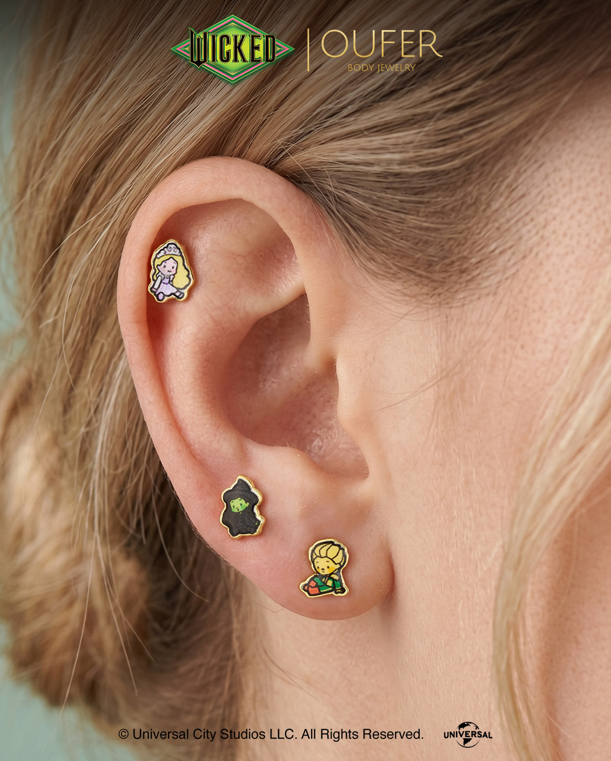 WICKED × OUFER 3PCS Glinda · Elphaba · Fiyero Earring Stud Set
