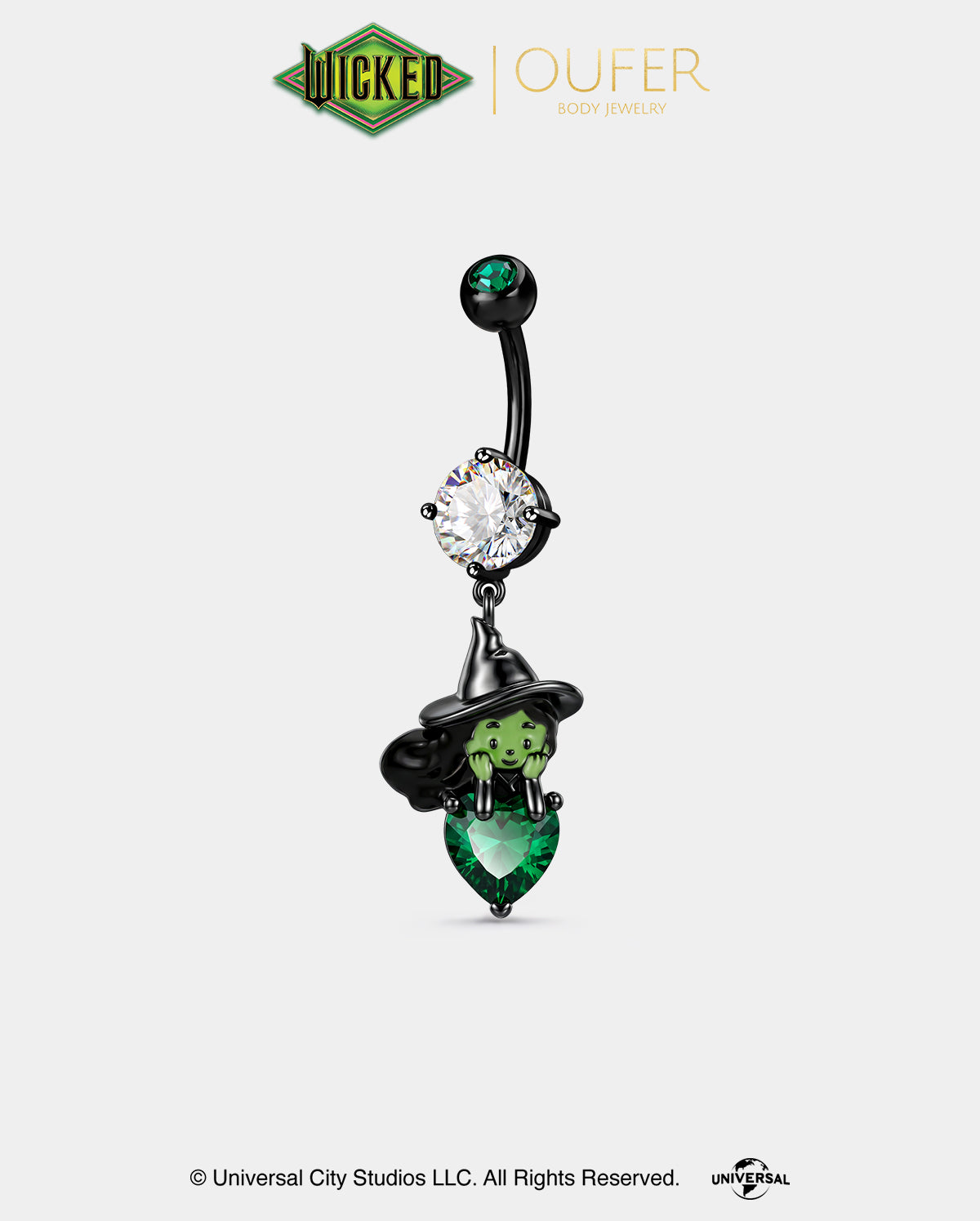 WICKED × OUFER Elphaba & Glinda Heart CZ Dangle Belly Ring