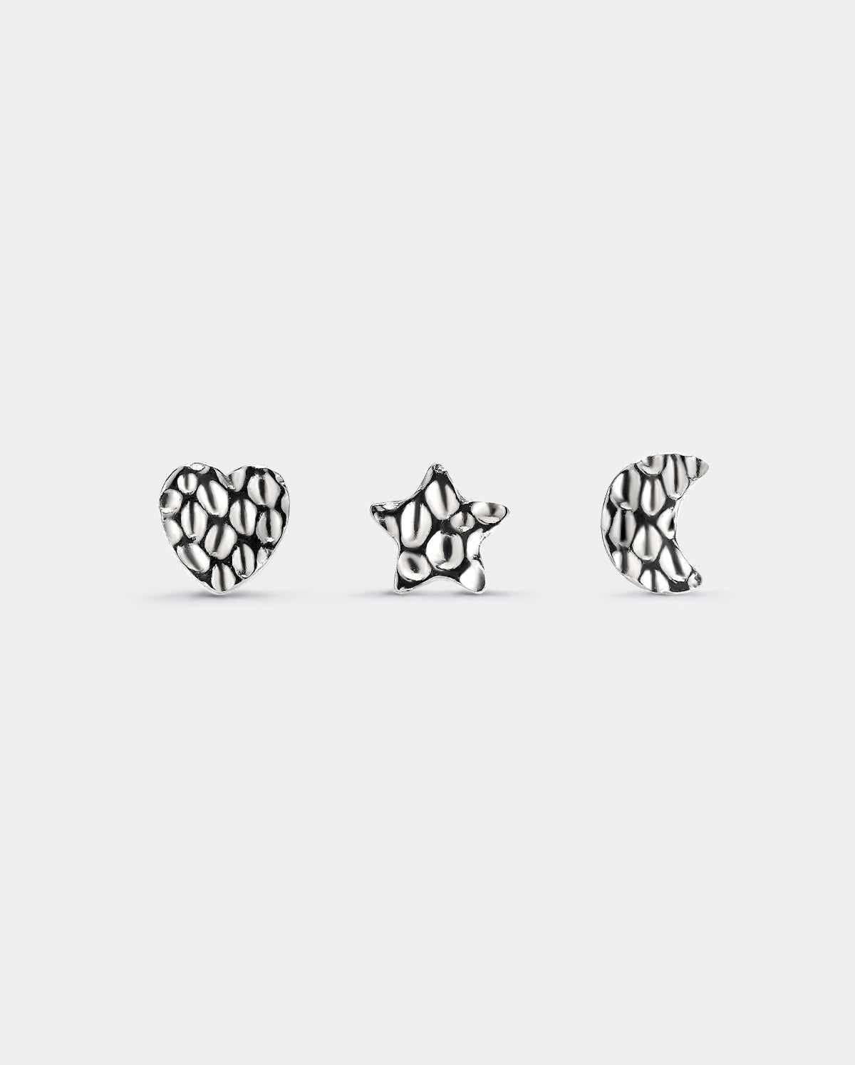 3PCS Hammered Heart Moon Star Nose Studs