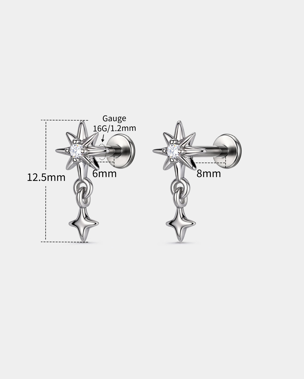 Titanium CZ Star Cartilage Stud