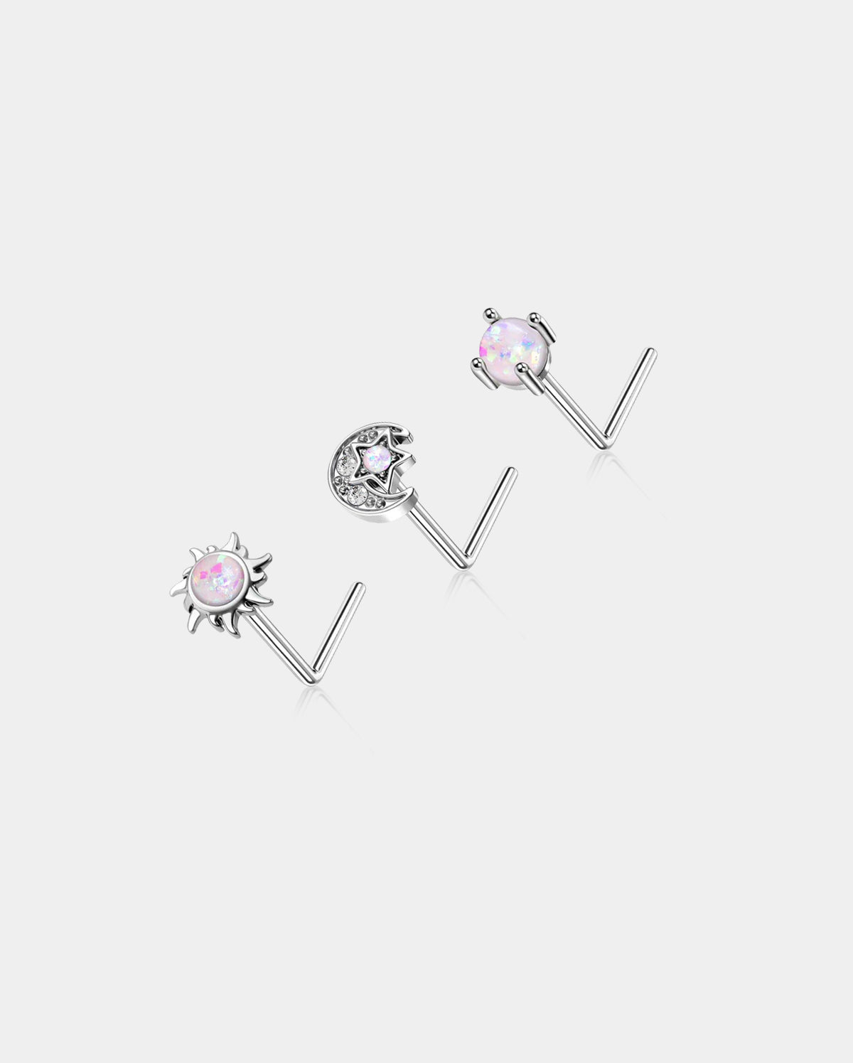 3PCS Synthetic Opal Moon & Star Nose Studs Pack