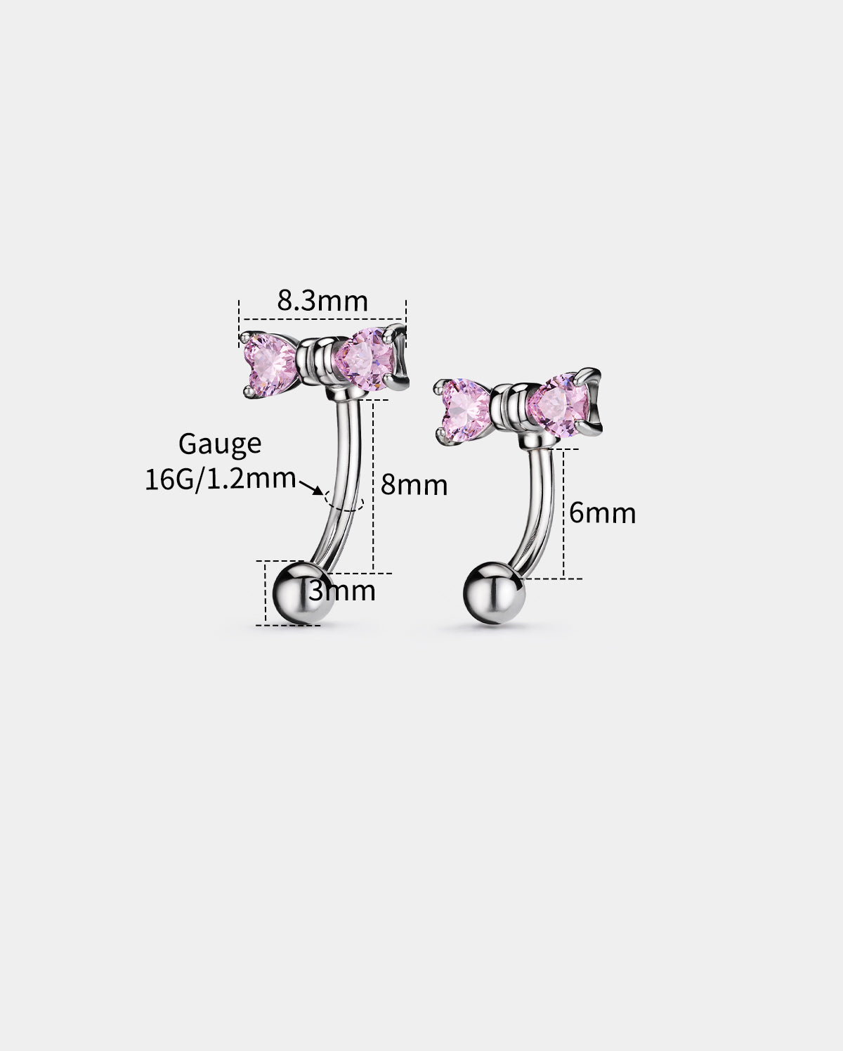 16g 8mm pink bow eyebrow piercing ring 