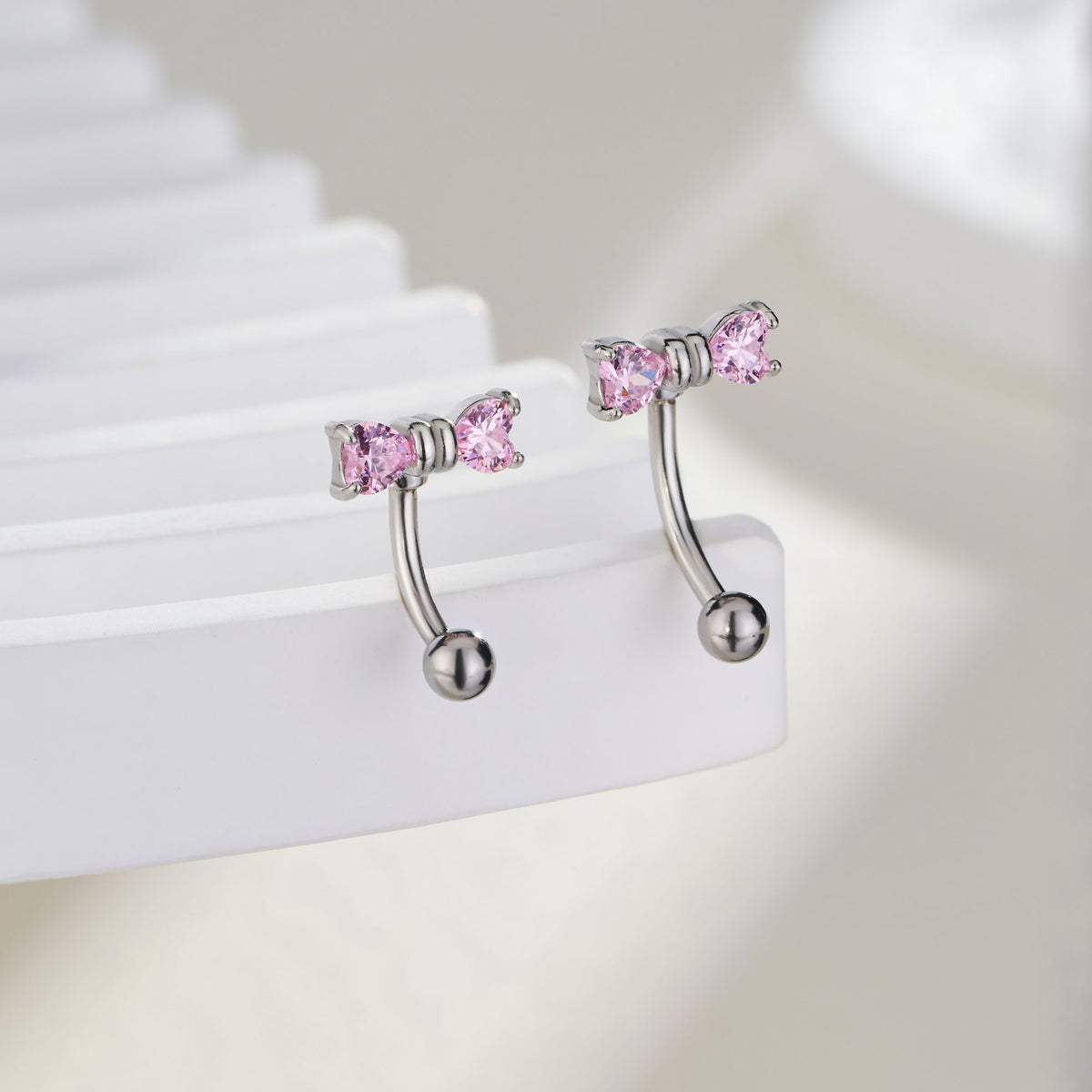 Pink CZ Bow Eyebrow Stud