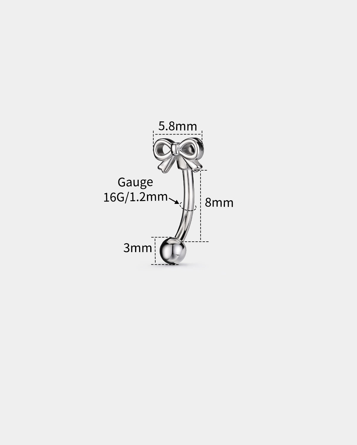 16g 8mm Bow eyebrow stud 