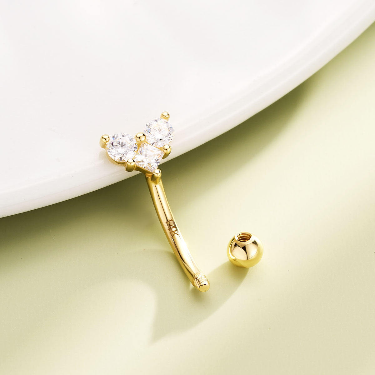 14K Gold Heart Shape CZ Rook Earring