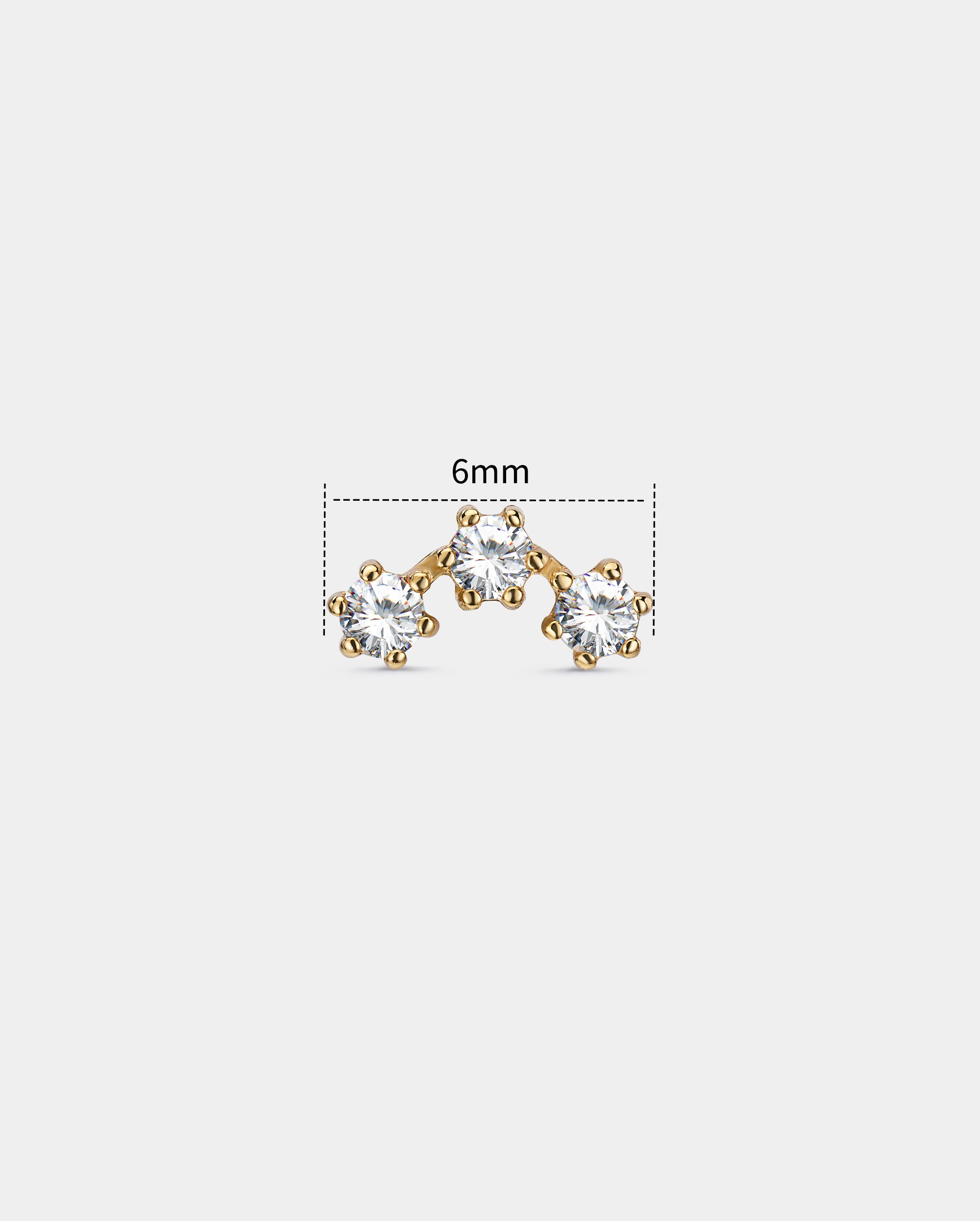14K Solid Gold Triple Moissanite Cartilage Stud