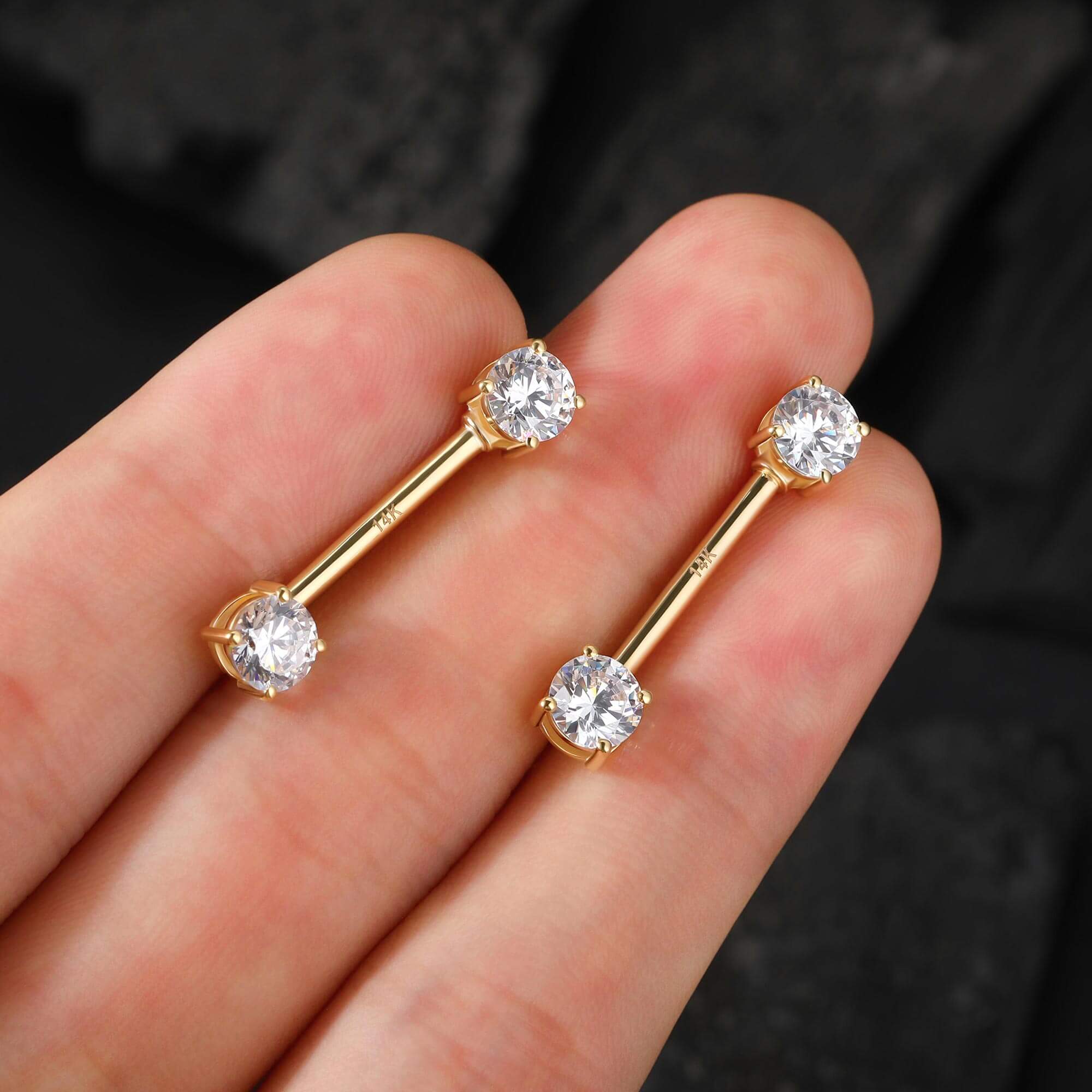 14K Gold Round CZ Nipple Ring