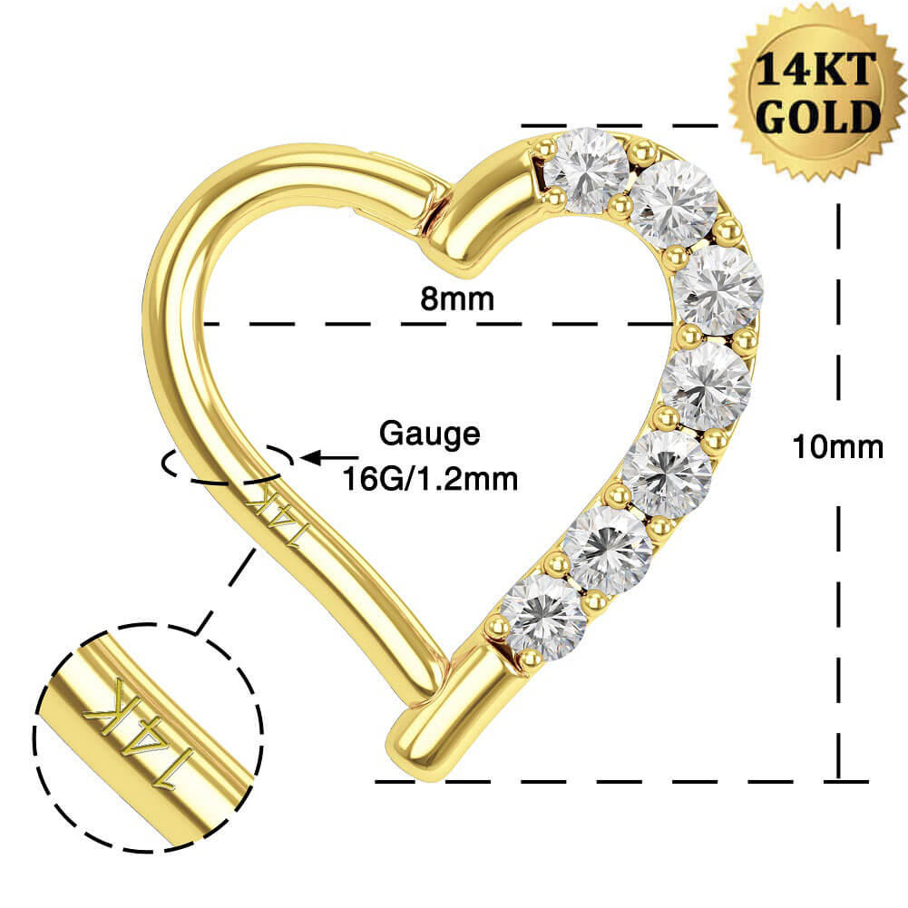 14K Oro 16G en forma de corazón CZ daith hélice pendiente