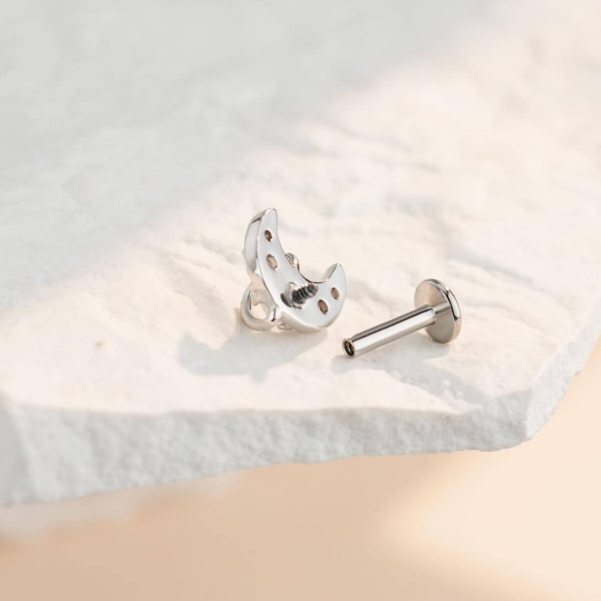 Synthetic Opal Moon Internally Threaded Helix Stud