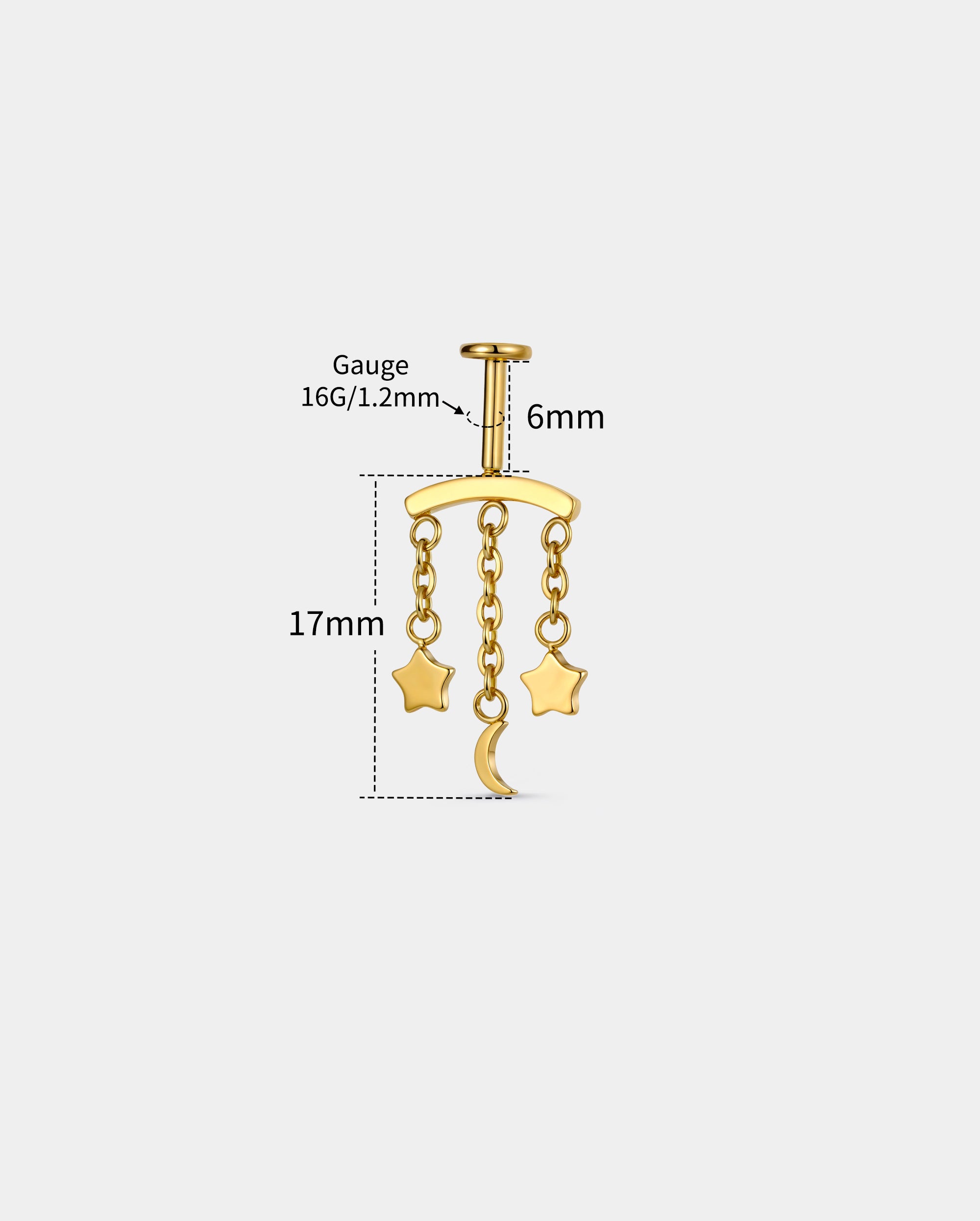 Star & Moon Chain Threadless Vertical Helix Stud