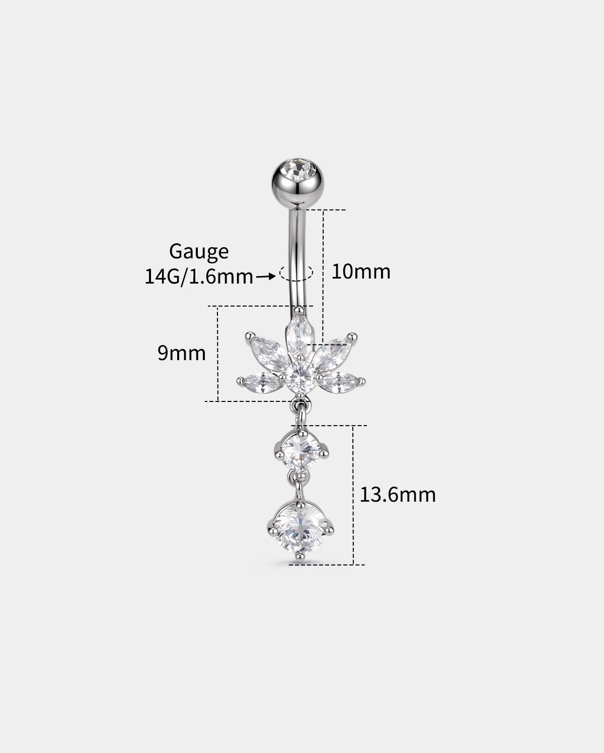 14g lotus dangle belly ring 