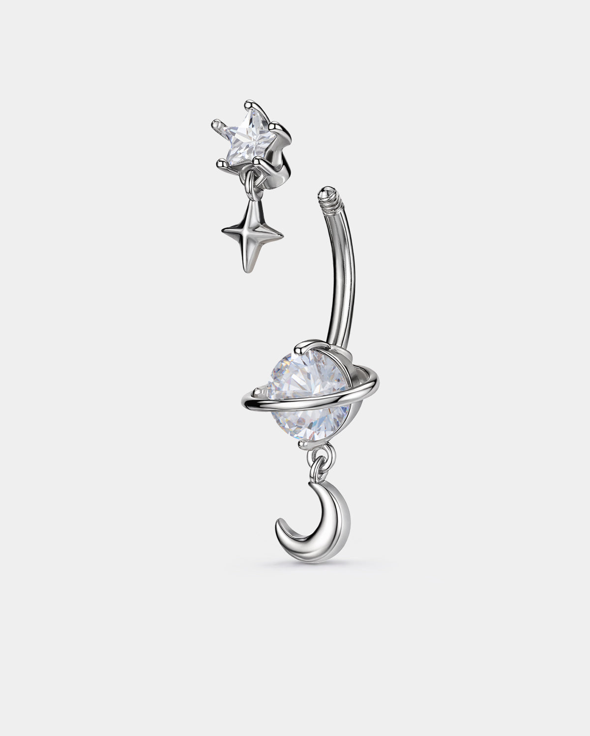 Anneau de nombril simple rond avec oxyde de zirconium transparent 14G